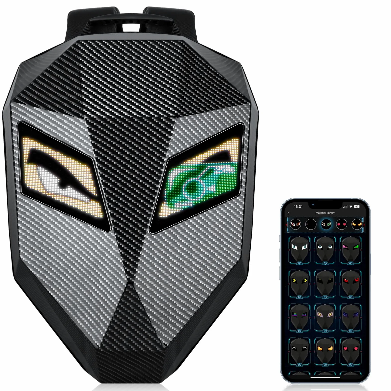 Mochila LED Knight de 19 pulgadas para Motocicleta para Hombres, Mochila de Conducción de Carcasa Rígida, Bolsa para Portátil de Motocicleta Impermeable, Pantalla Programable DIY a Todo Color y