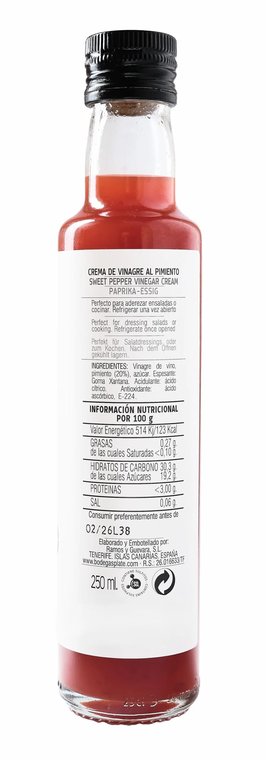Crema de Vinagre de Pimiento 250 ml Aderezo artesanal vegano sin gluten