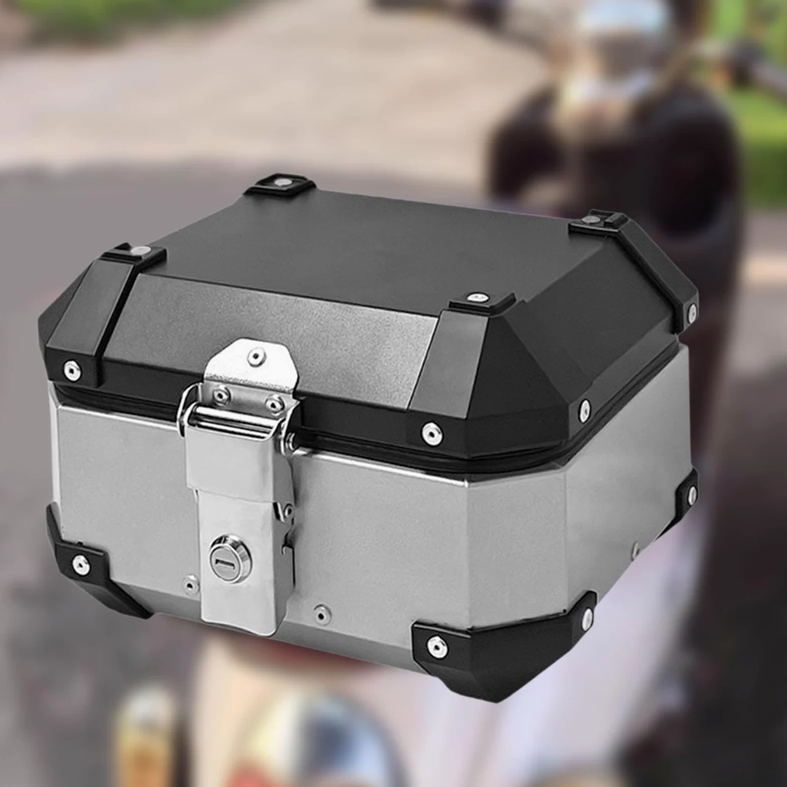 Baúl de Motocicleta Maleta Trasera Aluminio Bloqueo Fácil Montaje Adecuado para Rutas Largas Viajes en Carretera Transporte de, Plata