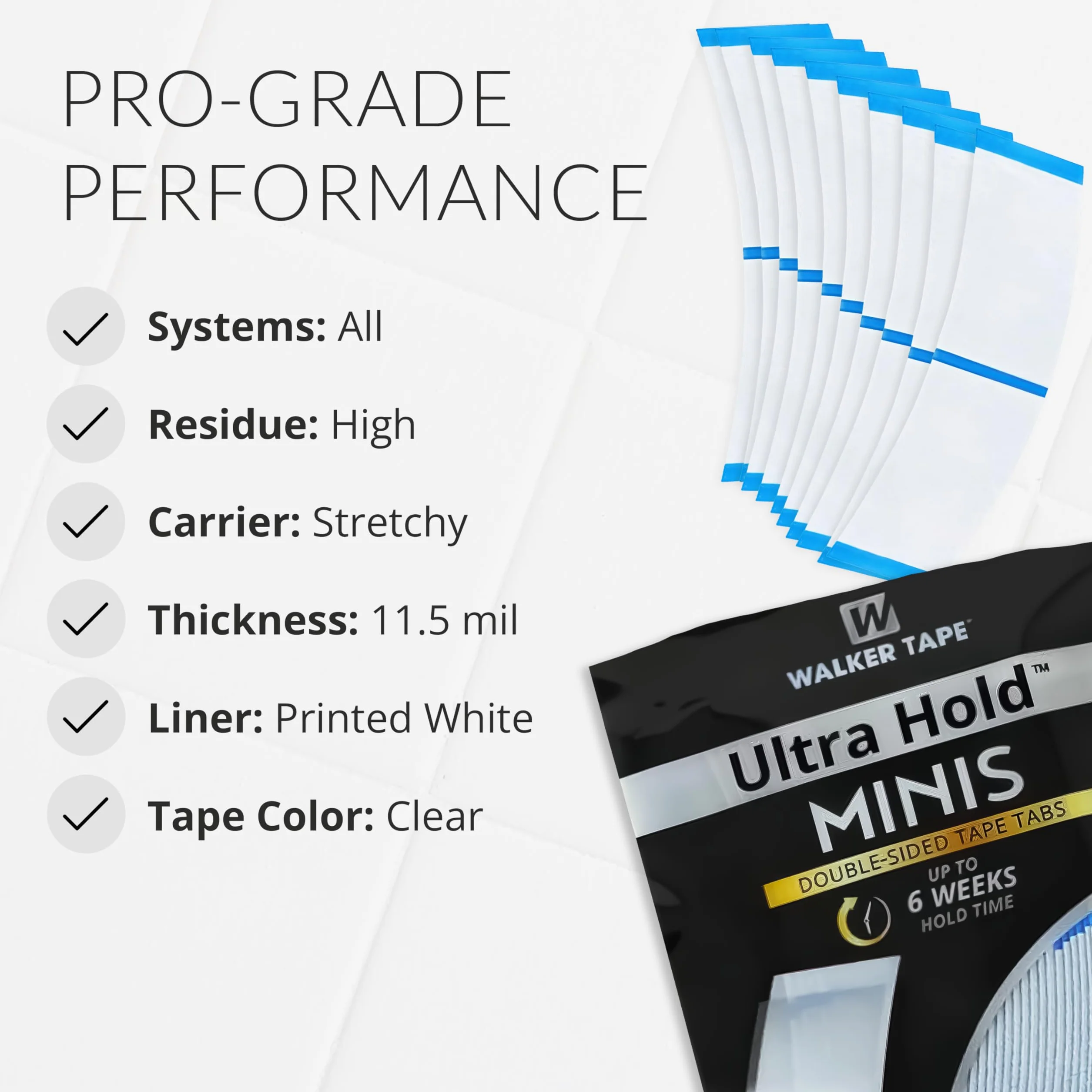 Walker's Ultra Hold Minis Adhesive Tape Strips 72 Pack for Lace Wigs & Toupees