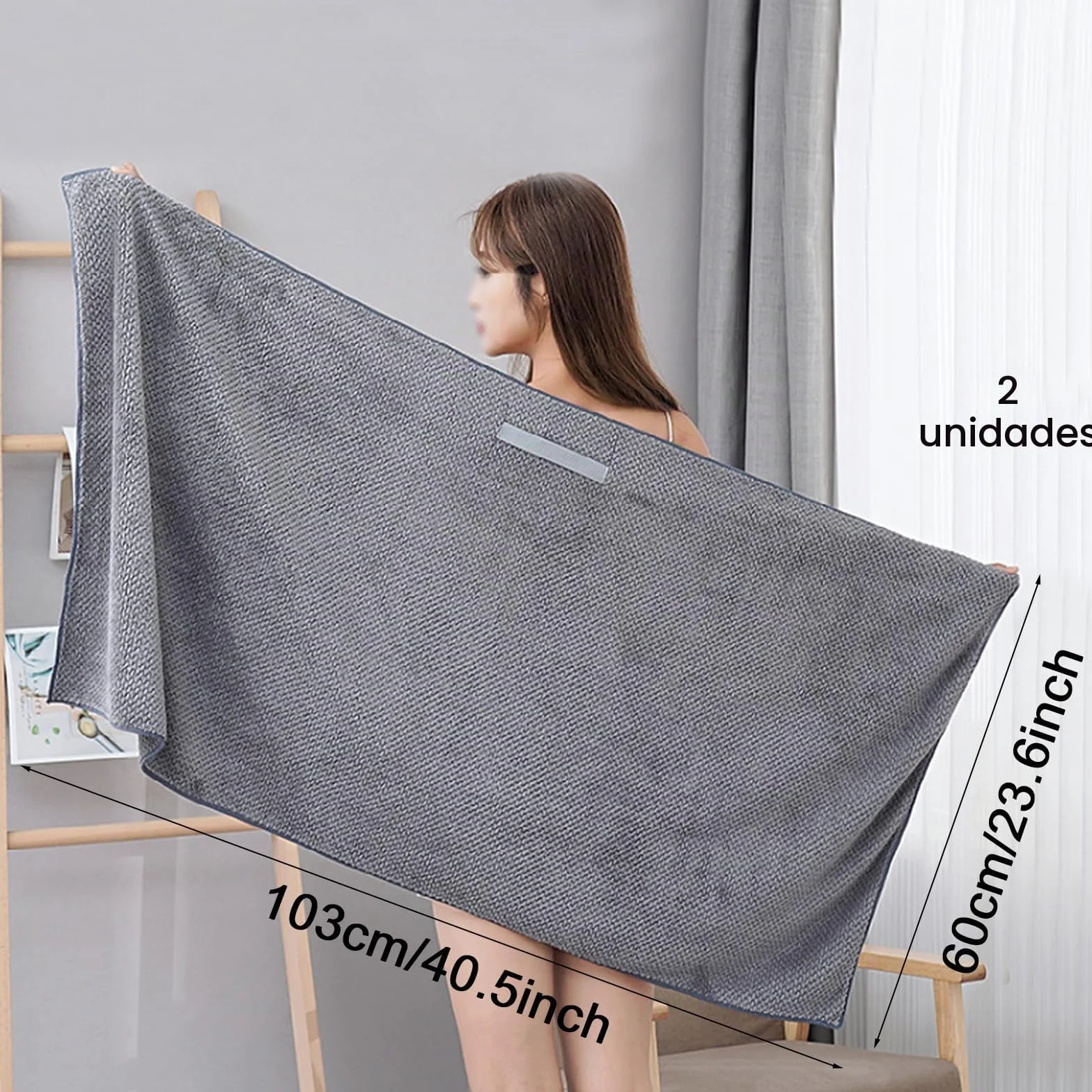 Toalla de Pelo de Microfibra Grande 103 x 60 cm, Turbante de Secado Rápido Superabsorbente con Banda Elástica