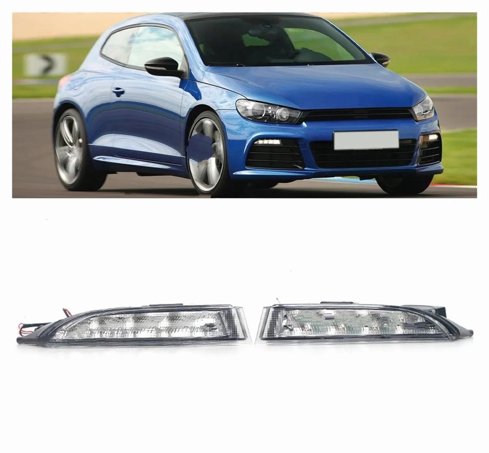 Luces antiniebla para VW para Scirocco R Line 2010 2011 2012 2013 2014 Luces LED Circulación Diurna DRL para Coche, Luz Antiniebla Blanca, Intermitente Amarillo Faros antiniebla(Derecha)