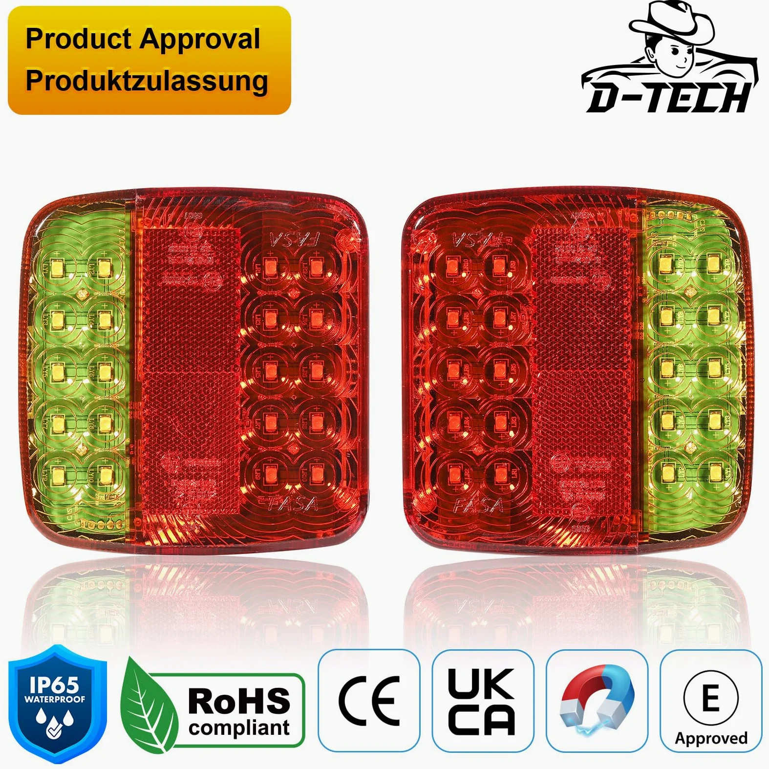 D-TECH pilotos LED inalámbricos, juego de luces traseras magnéticas para remolque, luces homologadas ECE EMC impermeables