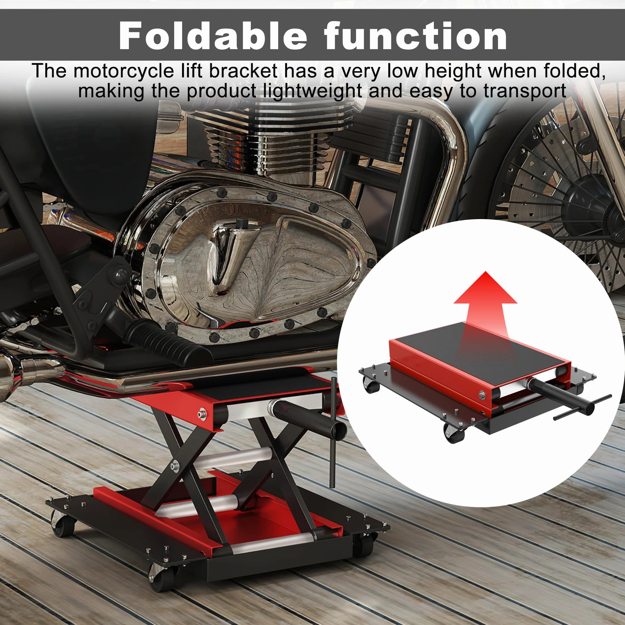 Froadp Elevador de moto con ruedas, plataforma elevadora para reparaciones, altura regulable hasta 500 kg, plataforma elevadora para ATV, quad y motocicletas, garaje y uso al aire libre