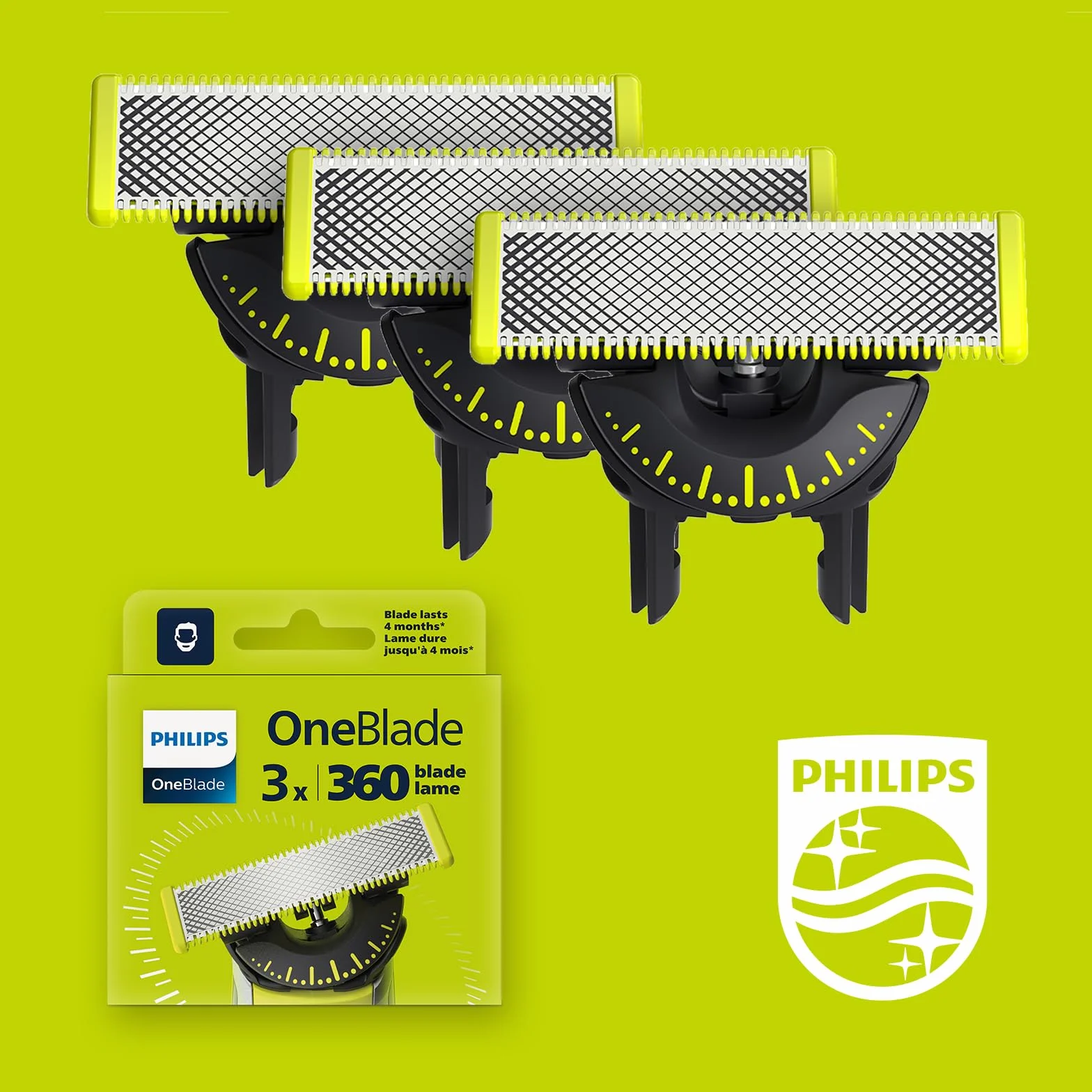 Philips OneBlade Original 360 cuchillas, compatibles con todos los mangos OneBlade y Pro, 3 unidades (modelo QP430/60)