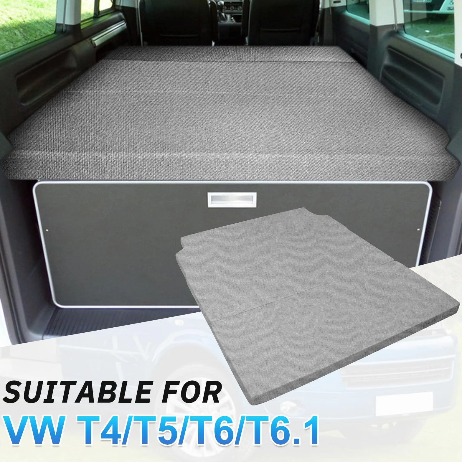 Colchón para VW T4 T5 T6 T6.1 Multivan California Beach Caravelle Transporter, gris Colchón plegable desplegable 185x148x8cm