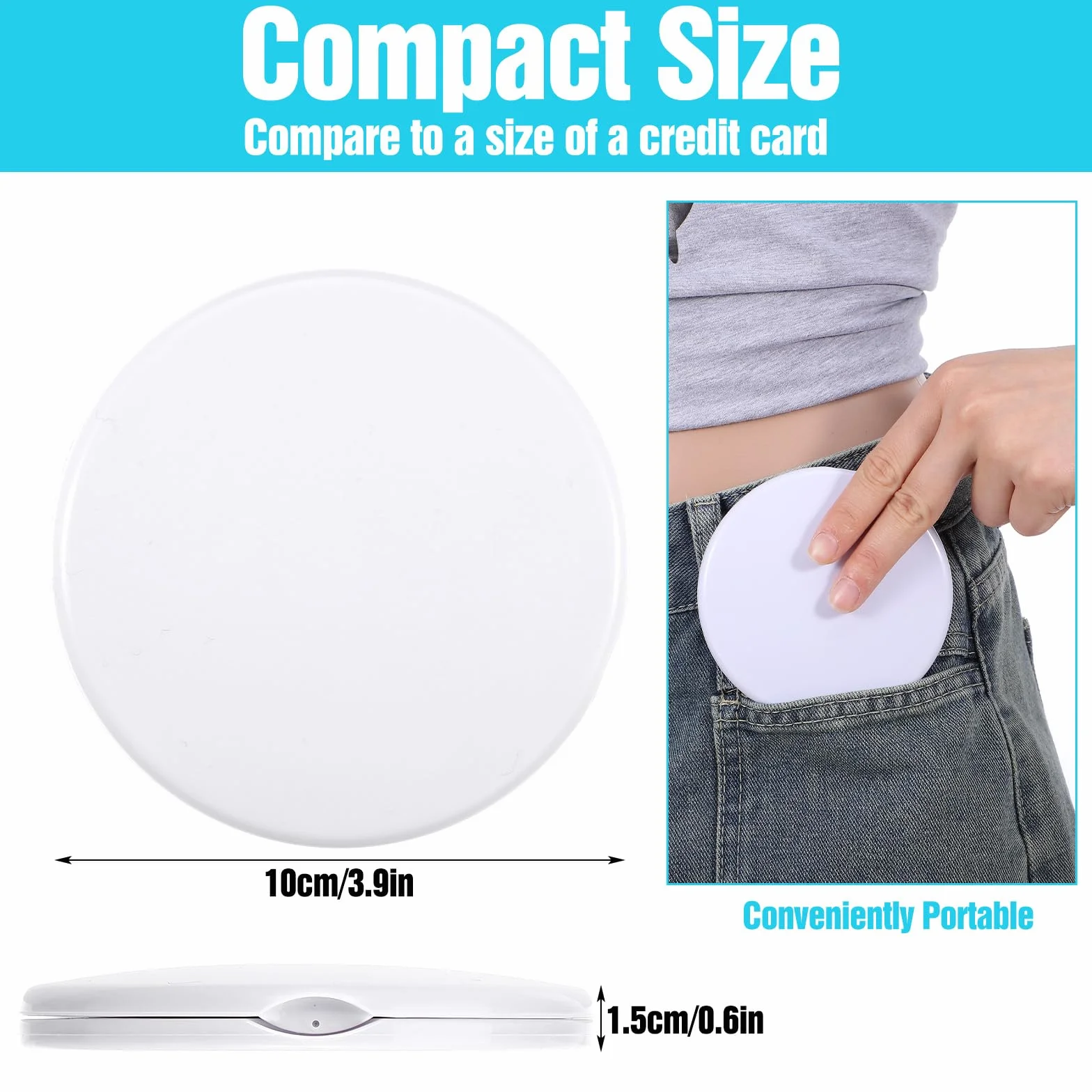 Espejo compacto con aumento 30x, espejo de viaje doble cara plegable pequeño blanco