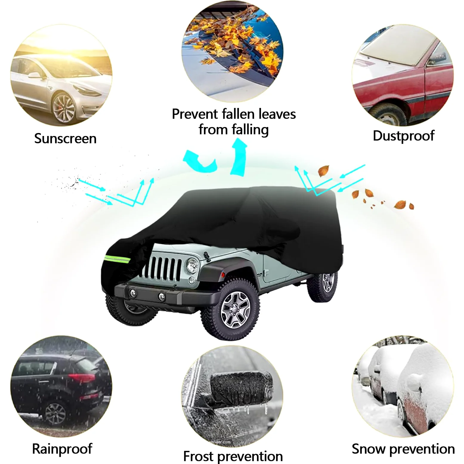 Funda para Coche, Funda Impermeable para Coche para Jeep Wrangler De 4 Puertas, Anti UV, Funda para Coche Interior Y Exterior para Cj Yj Tj Y Jk Funda para Invierno Y Verano para Todo Tipo De Clima
