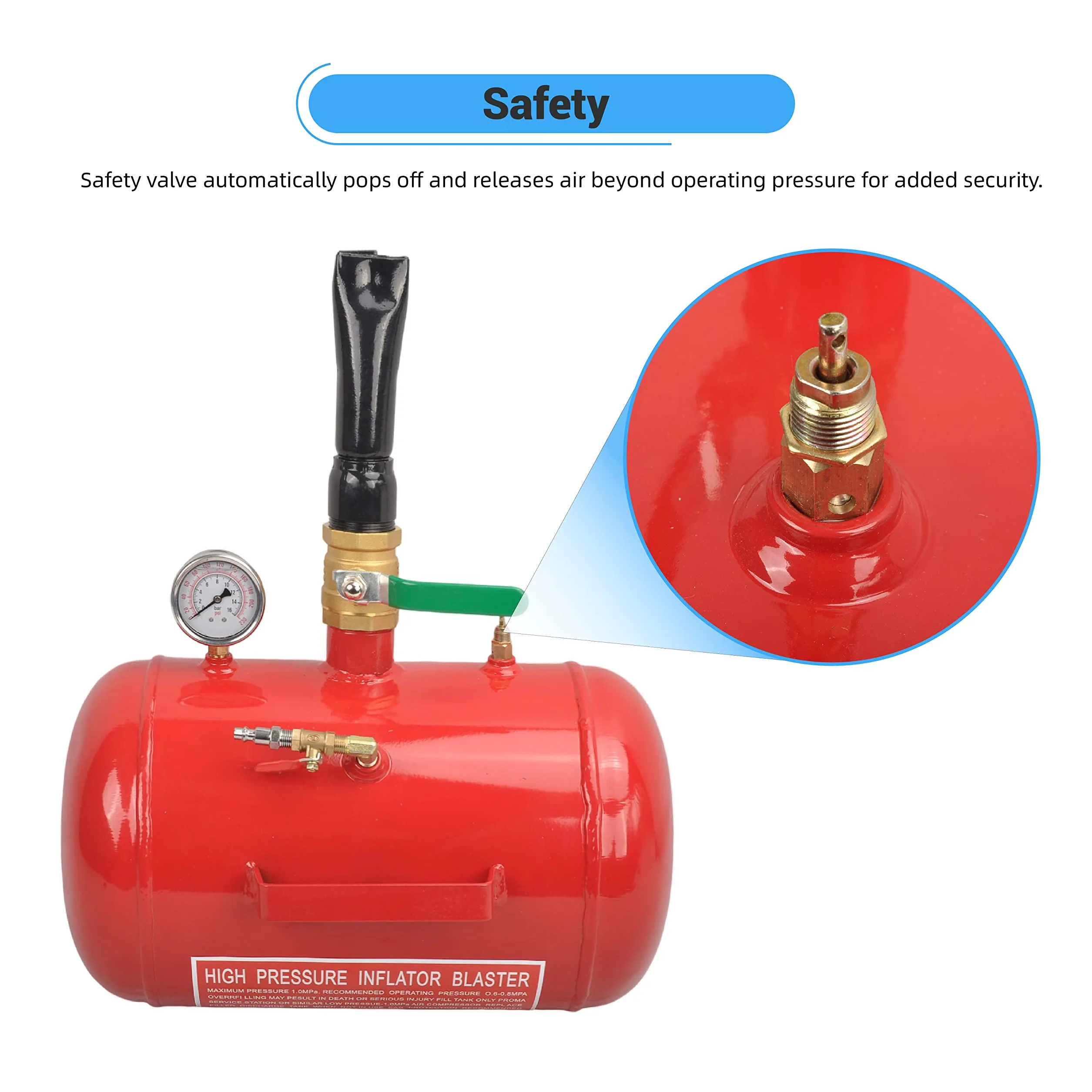Inflador de neumáticos de 5 galones, 110 PSI, herramienta de explosión, inflador de neumáticos con manómetro, tanque inflador de neumáticos para automóvil, camión, ATV, color rojo