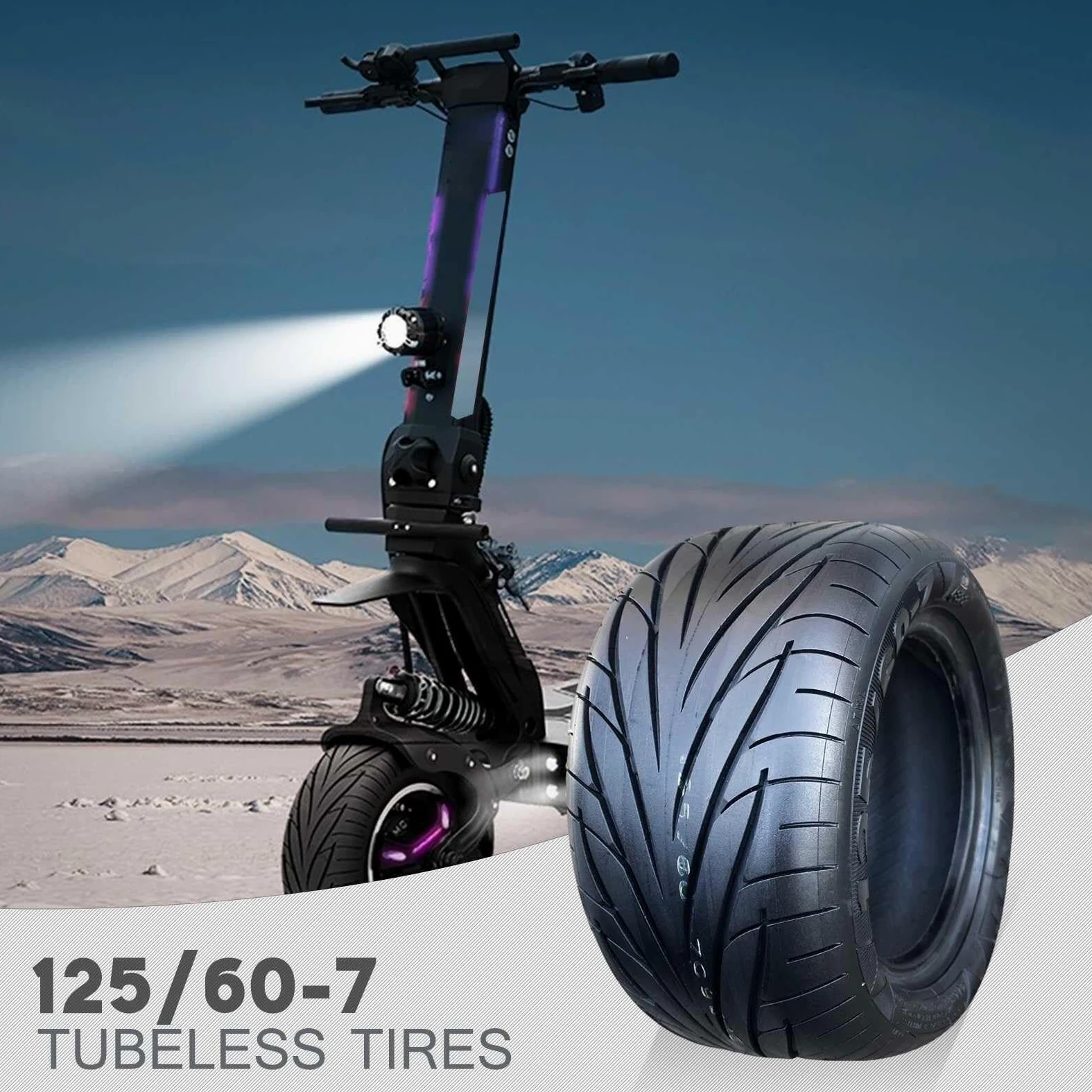125/60-7 Neumático Patinete Tubeless con Válvula Inclinada 125/60/7 Resistente al Desgaste y 125 60 7 Antideslizante para Patinete Eléctrico – 7 Pulgadas