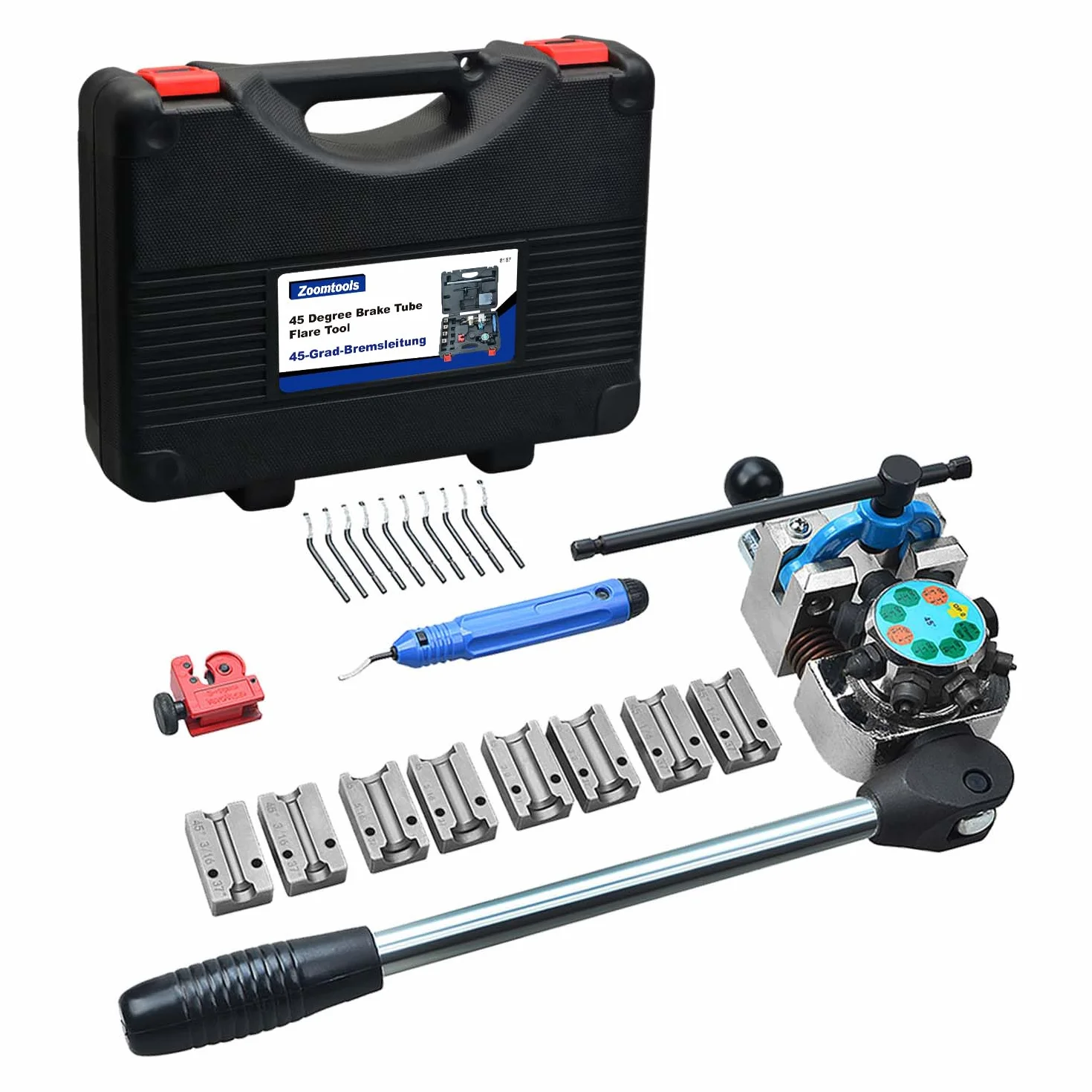 Kit Herramientas de Abocardado para Tubos de Frenos, 45° & 37°, Abocinados Simple, Doble y Burbuja, para 3/16" 1/4" 5/16" 3/8" (4,75/6,35/8/9,5mm) (45°)