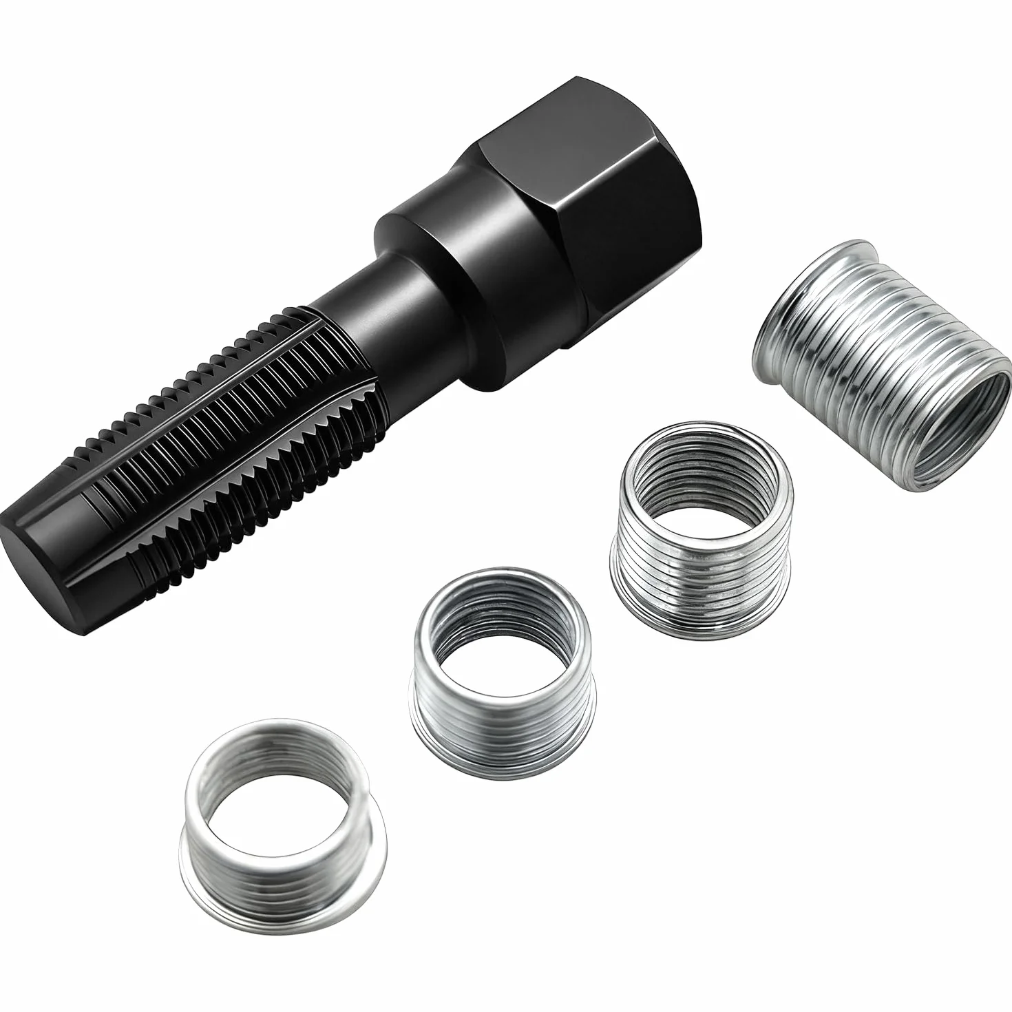 ZKTOOL 5 Piezas M14 x 1.25 Kit de Reparación de Roscas de Bujía, Kit de Roscado de Cabeza de Cilindro, Herramienta de Reparación de Roscas de Cilindro de 14 mm Reamer, 4 Insertos de Rosca