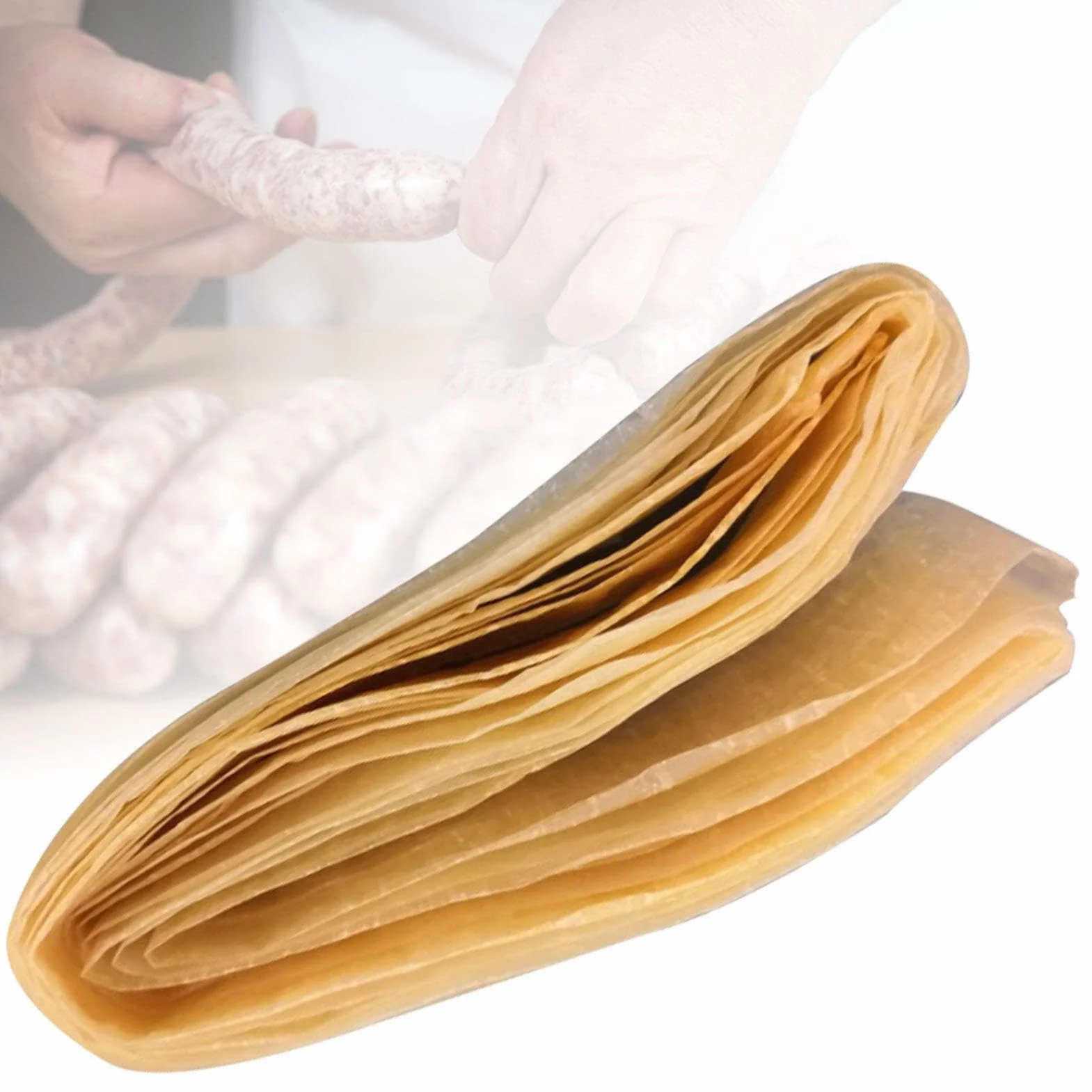 Cubiertas comestibles de salchicha de colágeno 8 m, tripas de cerdo de doble capa para secado