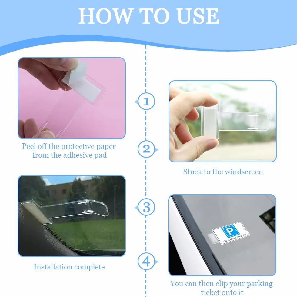 20 Piezas Clip para Boletos de Parabrisas Autoadhesivo Pinza Transparente Ticket Coche Soporte Pinzas de Plástico para Billetes de Aparcamiento para Coches Caravanas Camiones Parabrisas