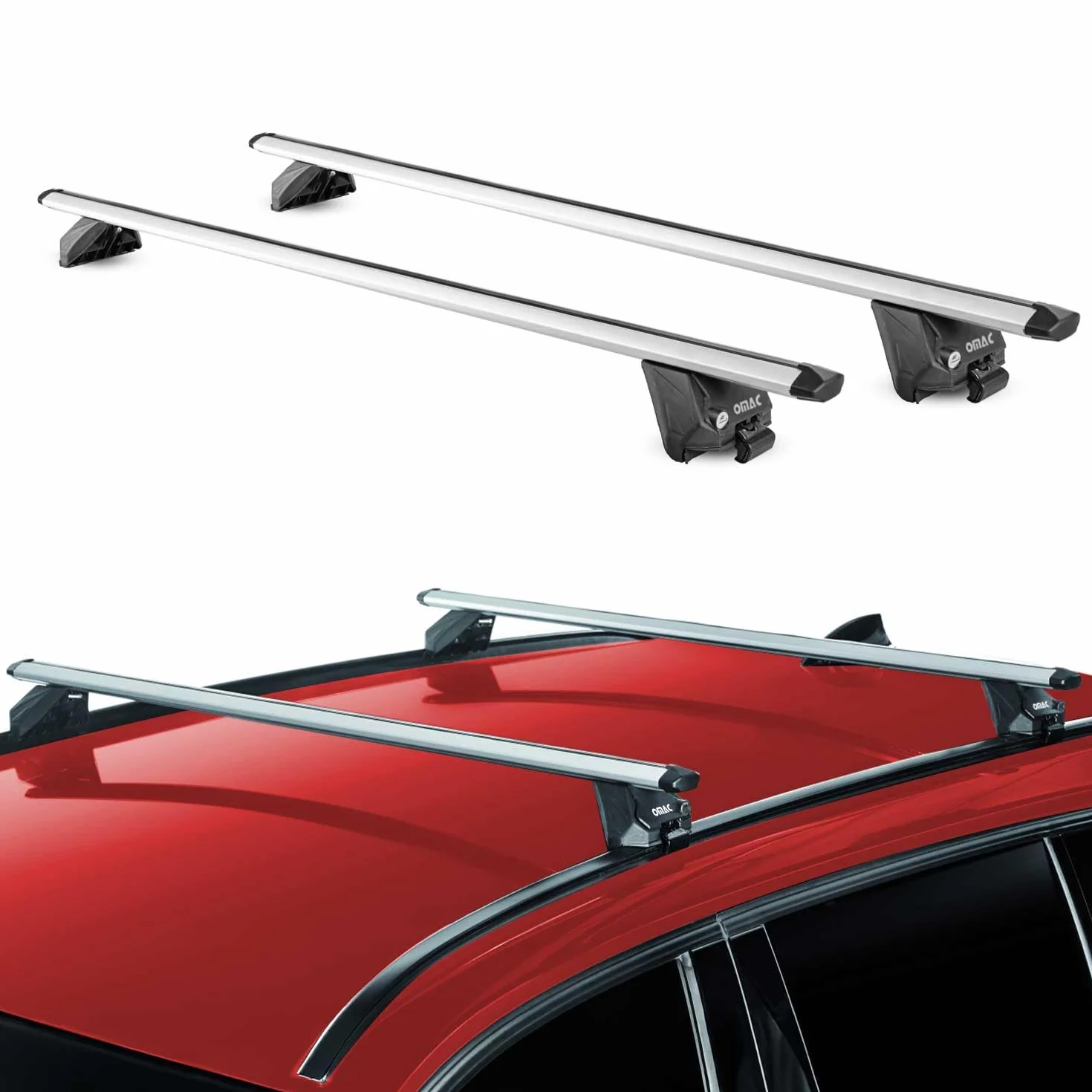 OMAC Barras de Techo Aluminio TÜV geprüft para BMW X4 F26 2014-2018 – para Barras Integradas – T Nut – MAX 100 kg – 2 Schlösser Plata