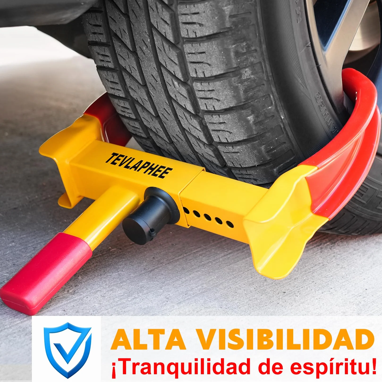 Tevlaphee Cepo Antirrobo Rueda Coche Remolque Caravana Reforzado Universal Ajustable Protección PVP Cerradura Antitaladro