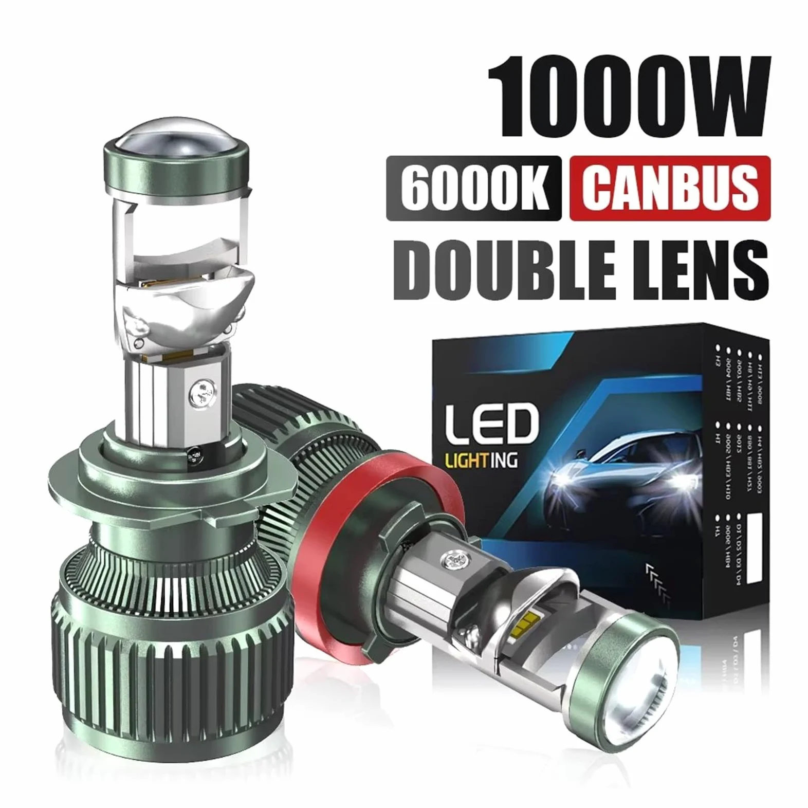 Montaje Faros H11 H4 1000W CANBUS Bombillas De Lente Proyector LED Para Coche 1200000LM Faros 9005 9006 H7 6000K Blanco 12V 24V Faro Automático