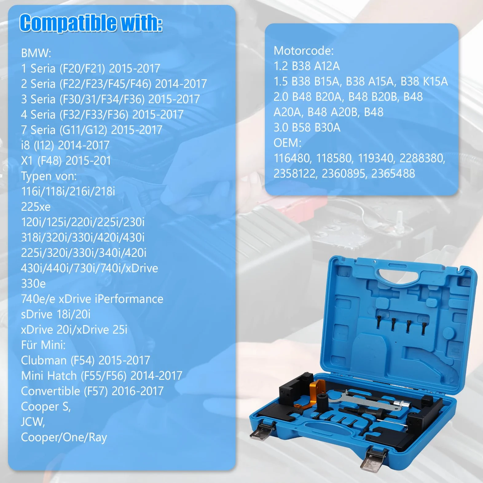 Herramientas Sincronización Árbol de Levas Compatible con BMW B38 B48 F20 | F45 F46 F48 116i F20, Mini Hatch, Bloqueo del árbol de Levas Herramienta de Ajuste del Motor
