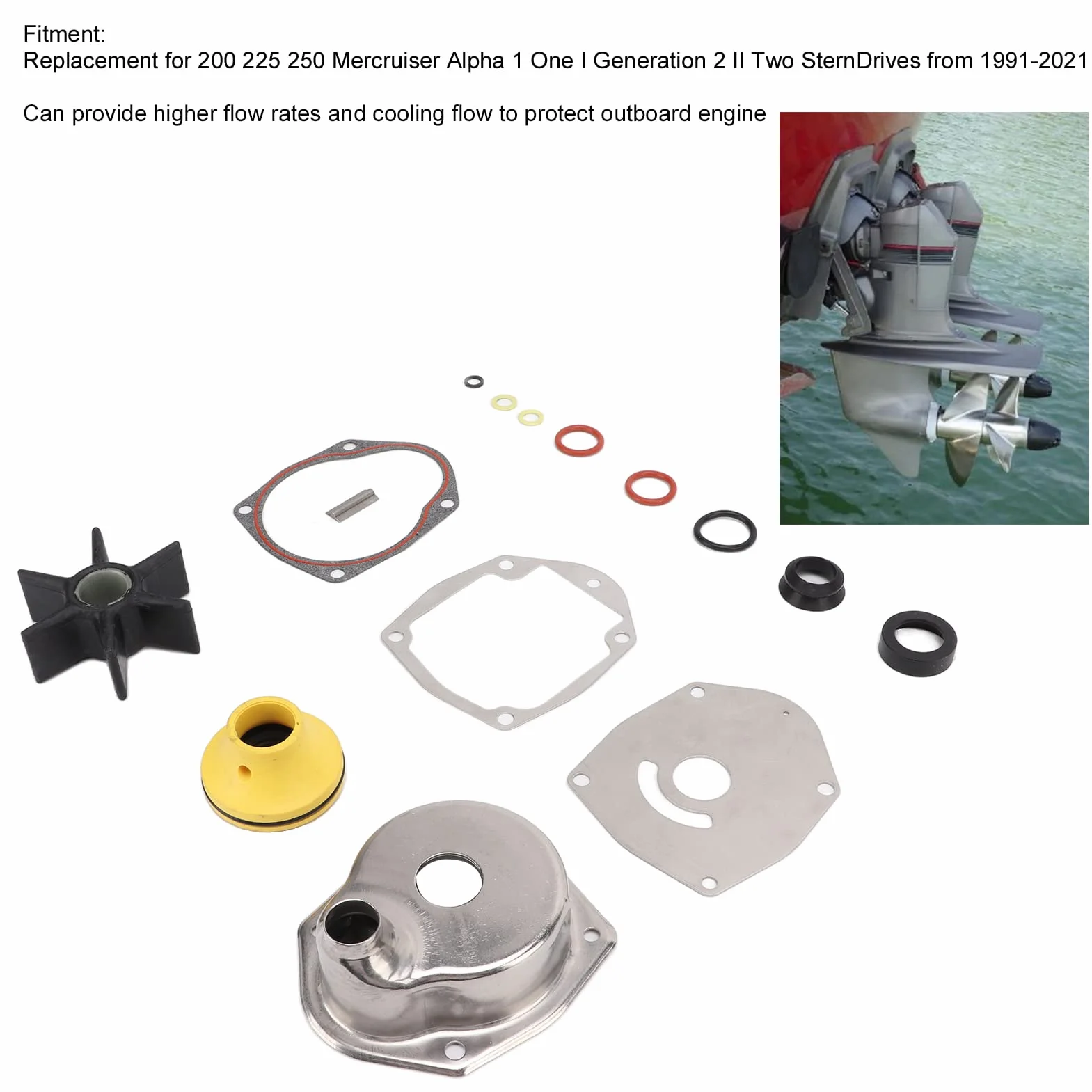 Kit de Reparación de Impulsor de Bomba de Agua 817275Q05 Reemplazo para 200 225 250 Mercruiser Alpha One Gen II 1991 2021 Bombas de Agua de Motor Automotriz Water Impelle
