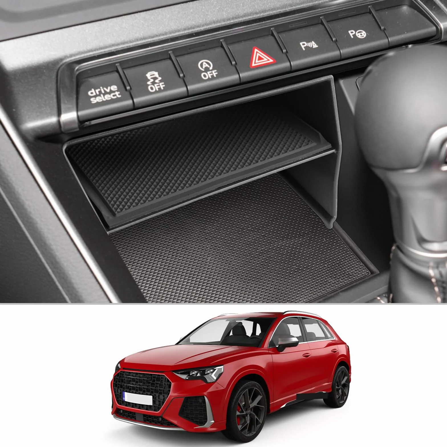 CDEFG Compatible con Audi Q3 F3 2019-2022 2023 2024 2025 consola central organizador caja de almacenamiento Q3 F3 guantera inferior la consola central Q3 F3 mk2 Sportback 2025 Accesorios