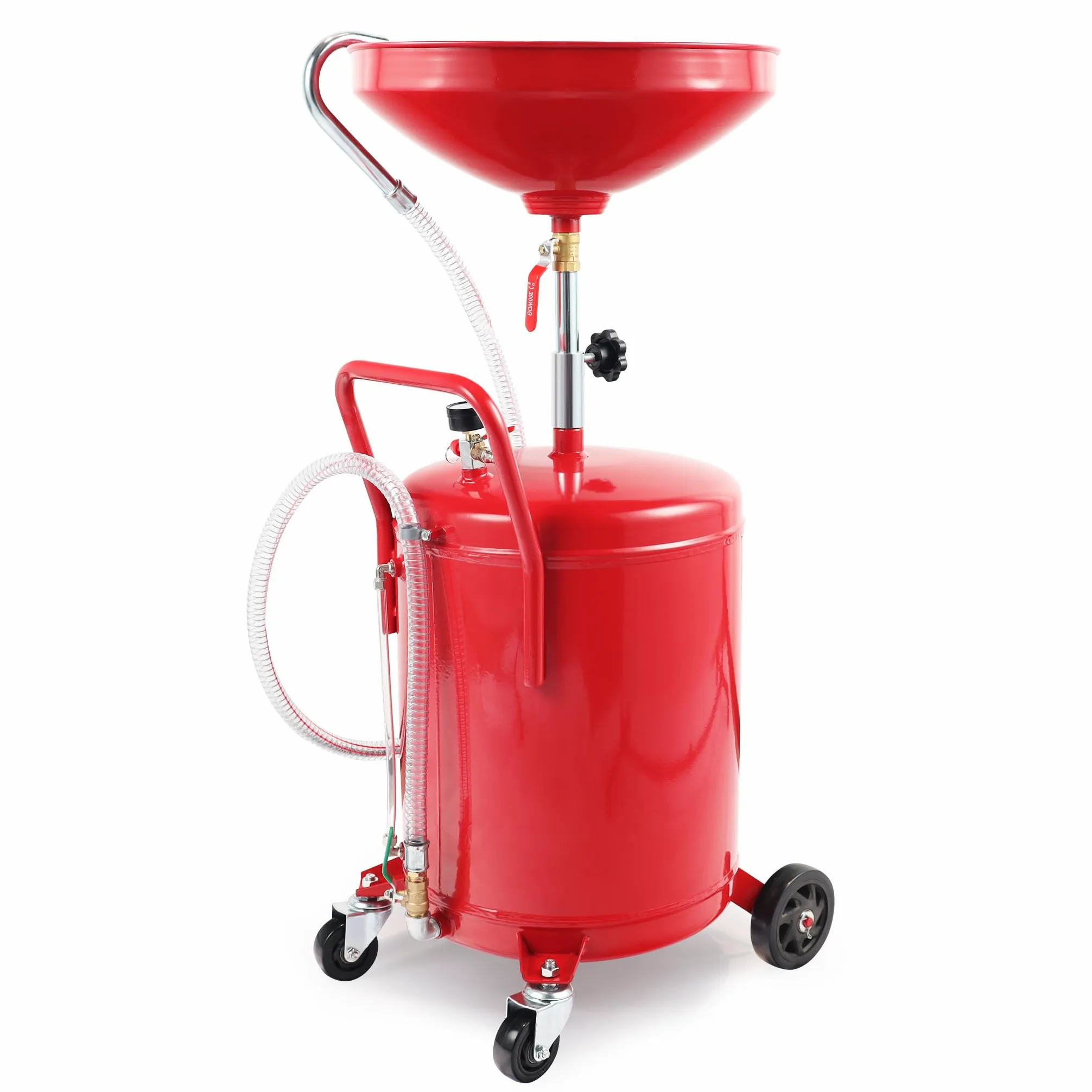 WilTec Recogedor de Aceite Usado 80l, Altura regulable122-168cm y chasis 4 Ruedas, Vaciado Aire a presión