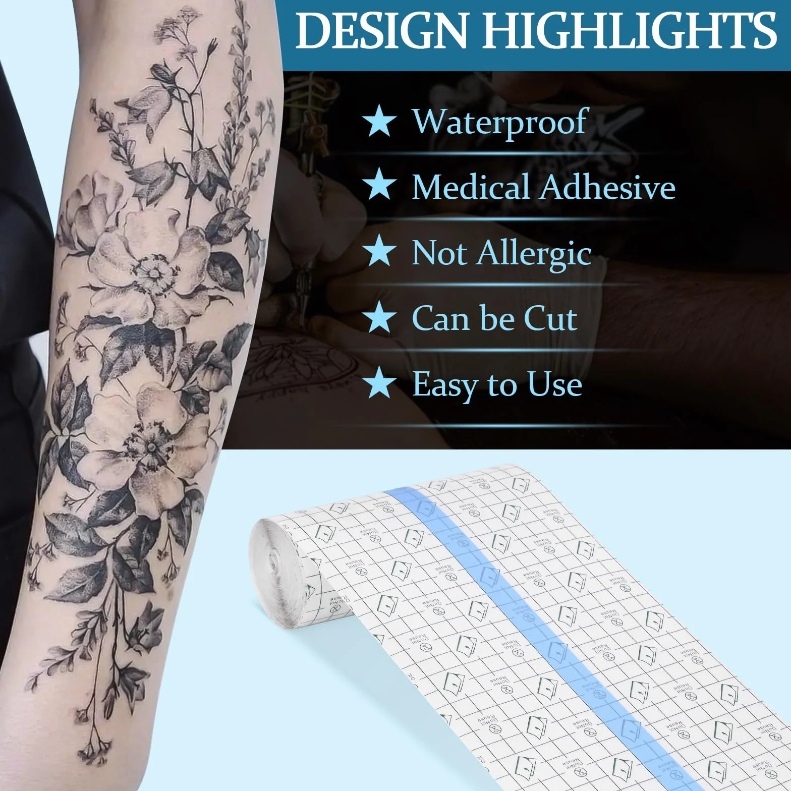 Vendaje adhesivo curativo impermeable transparente 10 m para tatuaje