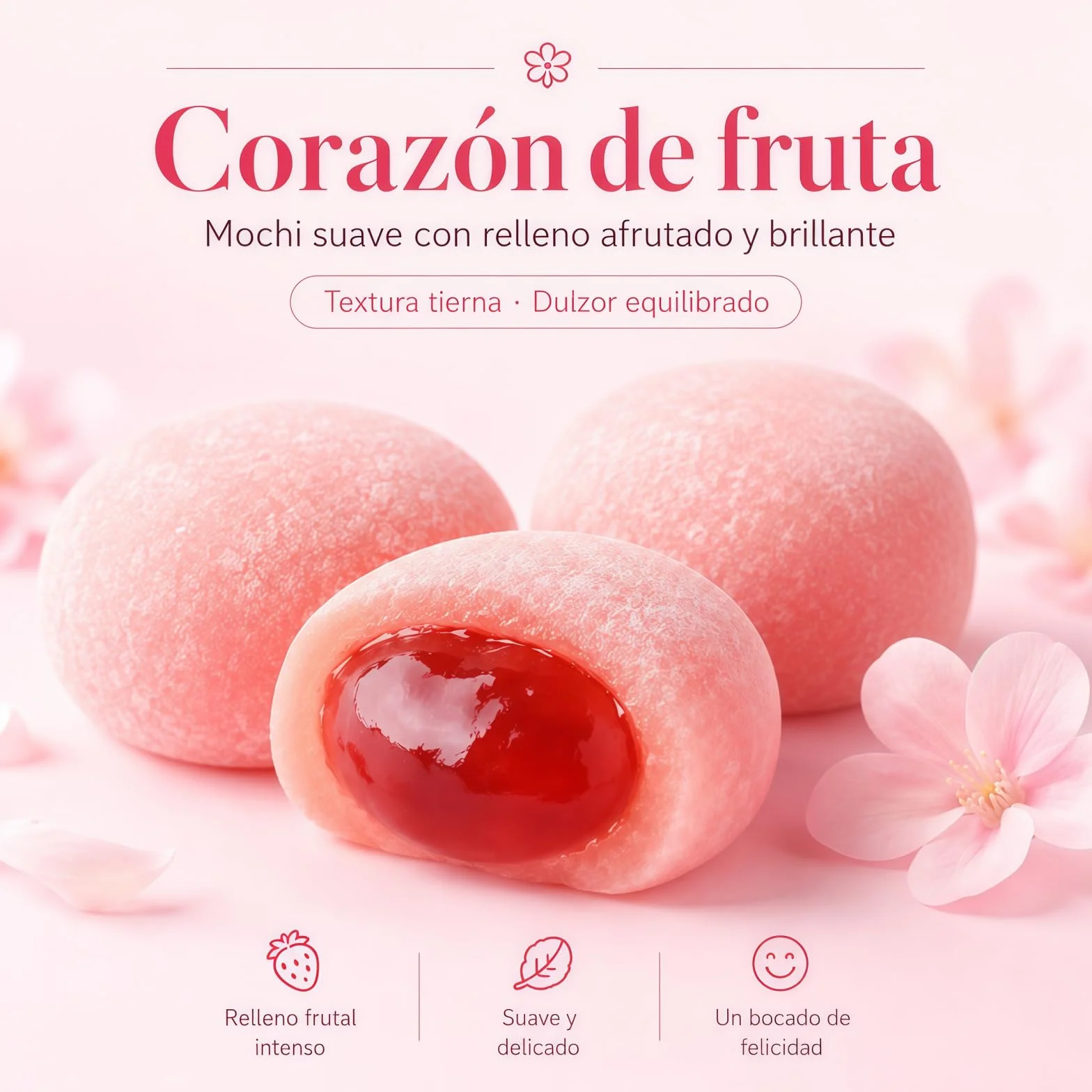 Mochi Asiático De Arroz Glutinoso Dulce Japonés Suave Y Masticable Postre Tradicional Oriental 120 G 6 Unidades Sabor Fresa