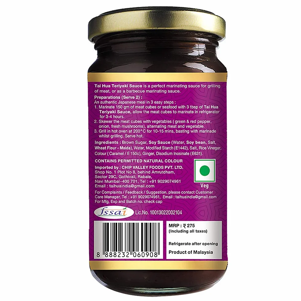 Tai Hua Salsa Teriyaki 200g Auténtica Receta Oriental