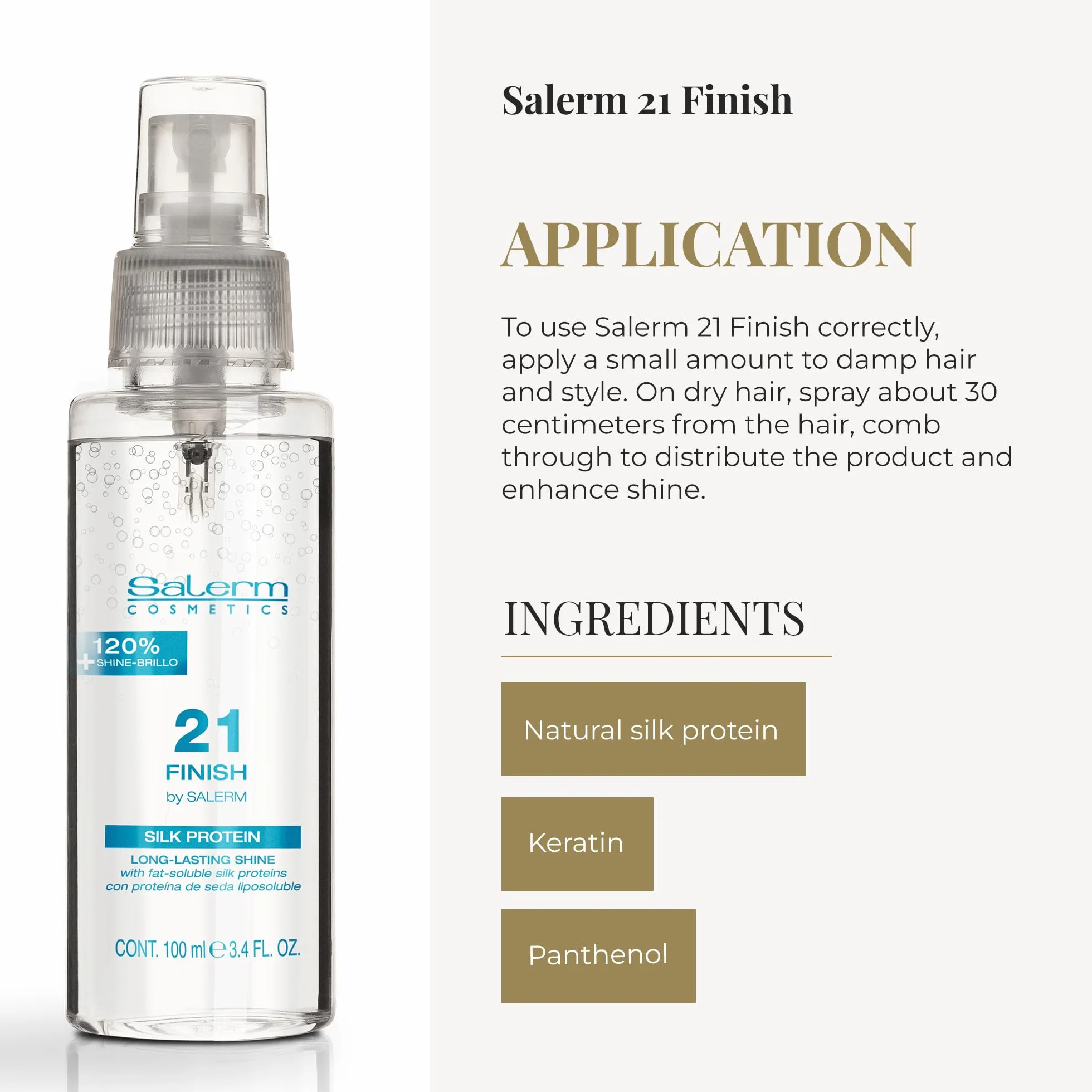 SALERM Spray Pelo Iluminador Salerm 21 Finish 100 ml con Proteínas de Seda Protector Térmico
