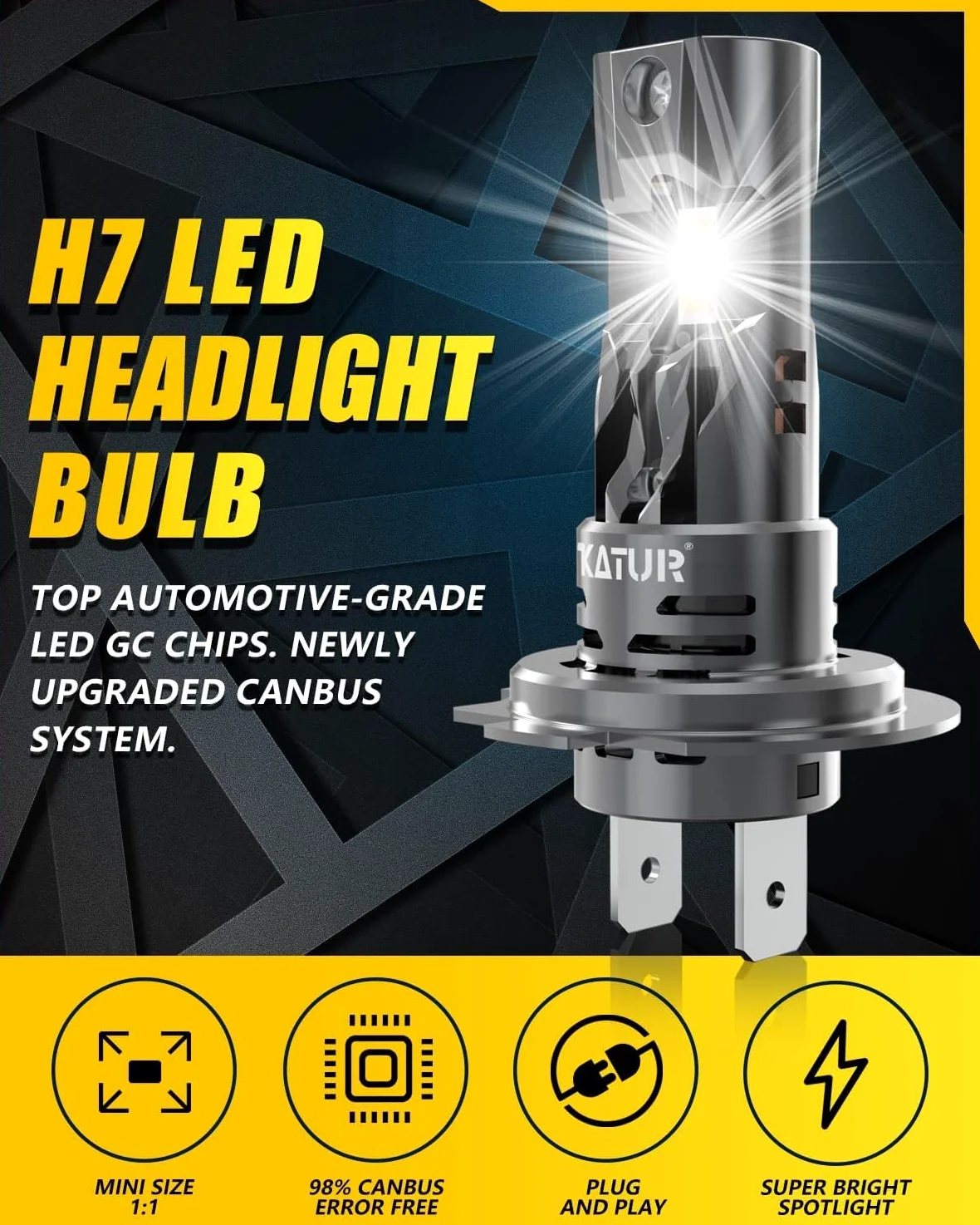 KATUR - Bombilla LED H7 30000LM + 600% luz, 6000 K, color blanco, antierror, extremadamente brillante, 100 W, bombilla H7 LED para coche(paquete de 2)