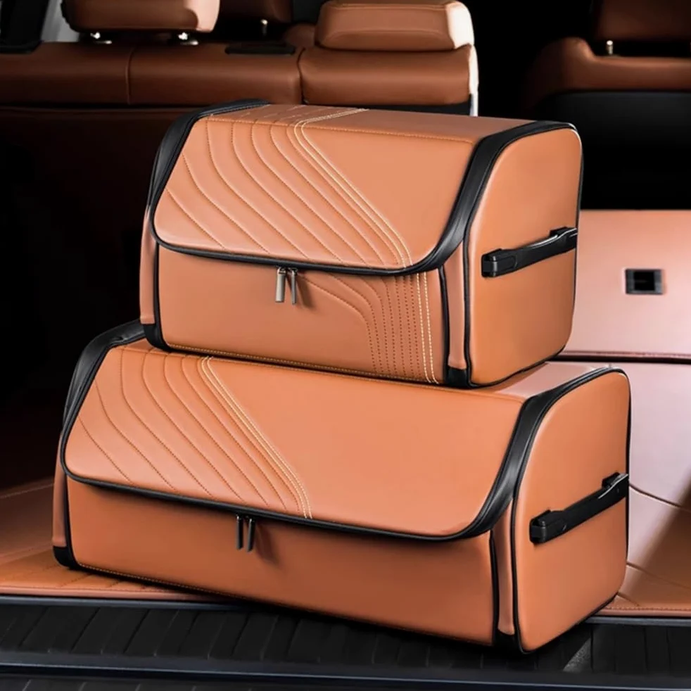 Organizador de maletero plegable for coche - Organizador de maletero plegable con tapa - Organización del maletero ，Caja de almacenamiento para coche(Black)