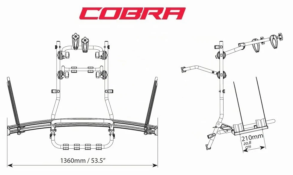 MENABO Cobra 000134300000 Portabicicletas Trasero de portón Compatible para 2 Bicicletas de Gran tamaño, como E-Bike, Fat Bike 45 kg