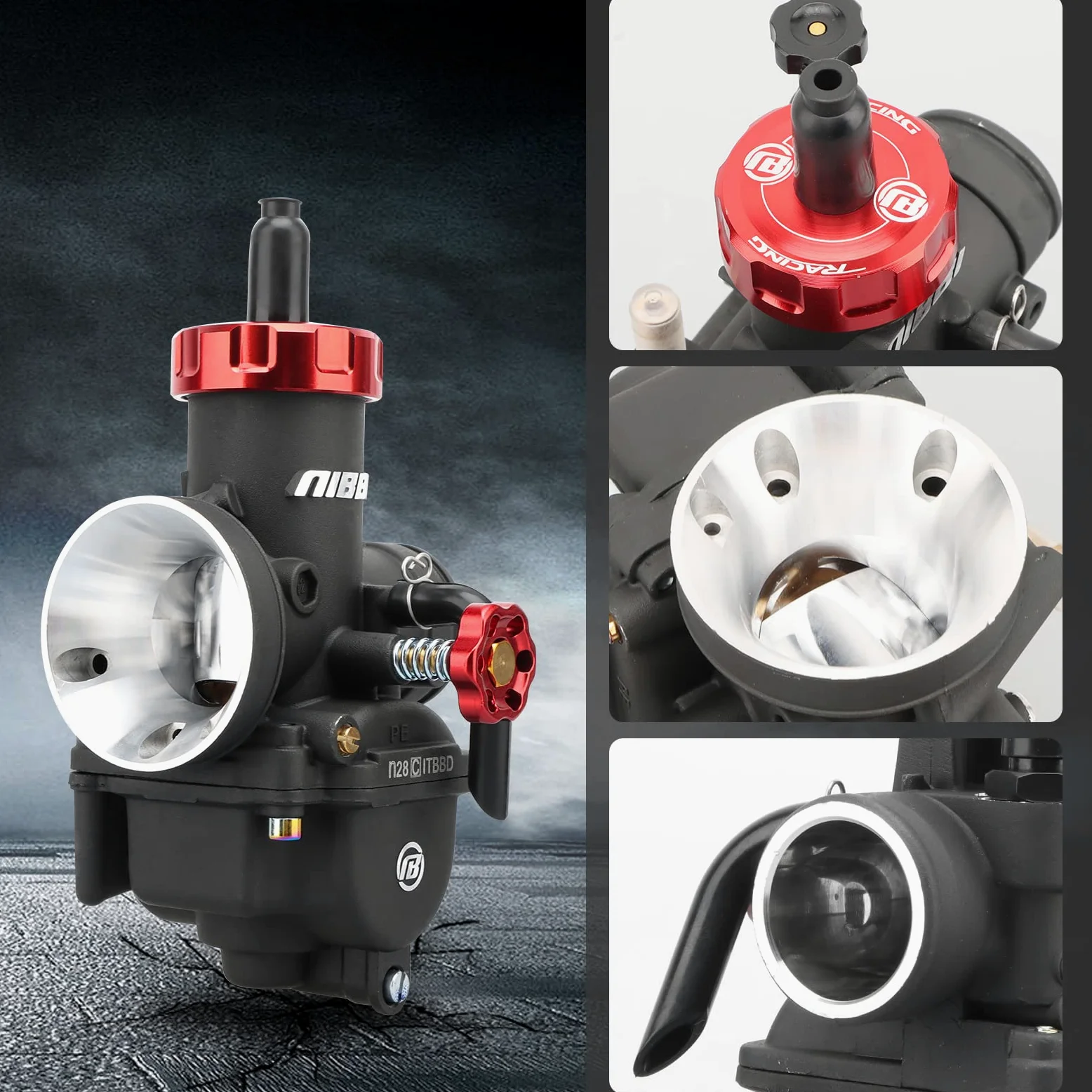 NIBBI PE 28mm Carburador Alto Rendimiento para Motos 200cc-250cc con 3 Boquillas un Inyección Piloto y Revestimiento Protector Apto para Cross, Dirt Bike, ATV, Motocross, Pit Bike, Mini GP