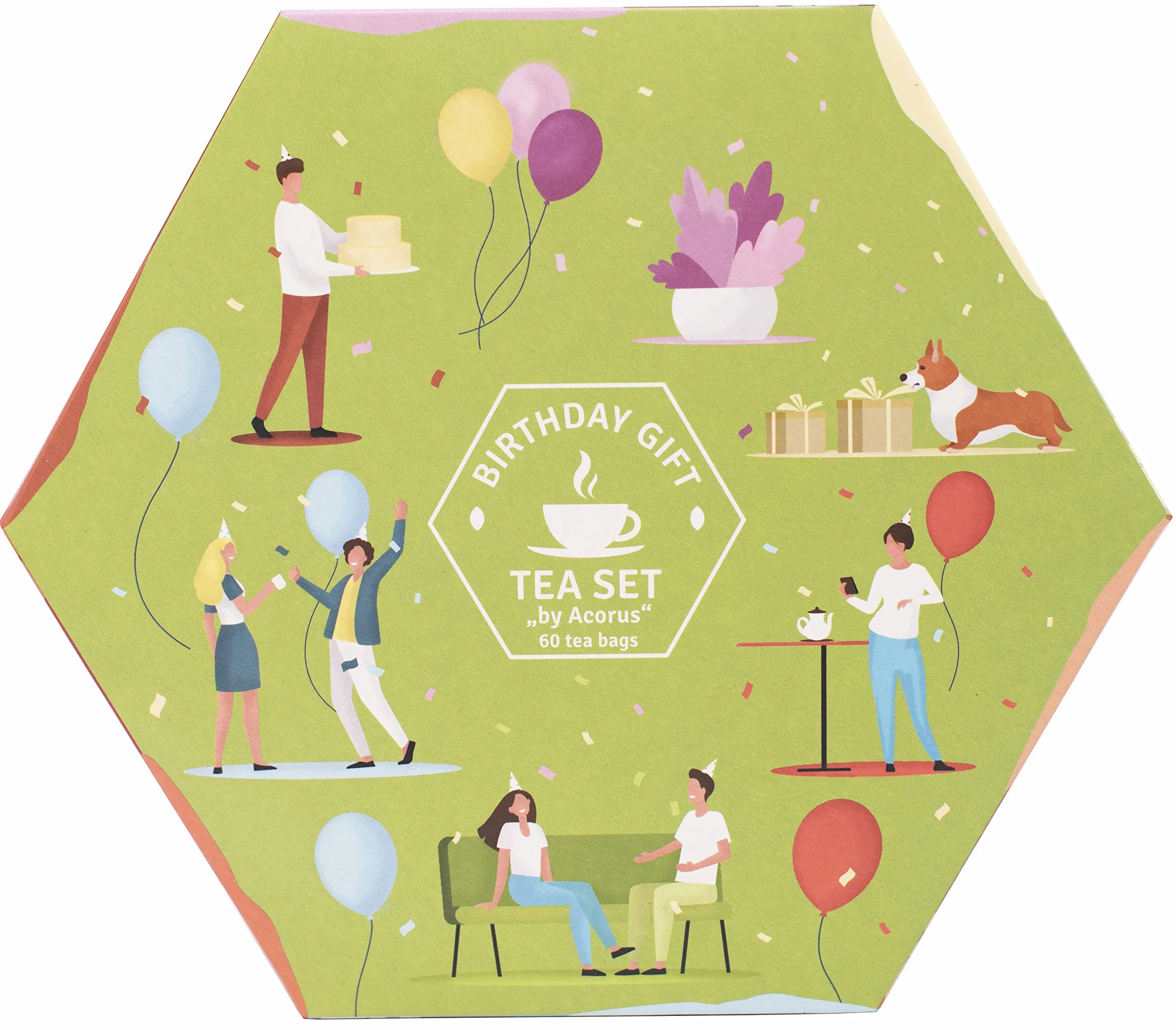 ACORUS Surtido de té de regalo de cumpleaños 6 sabores 60 bolsitas de hierbas y frutas