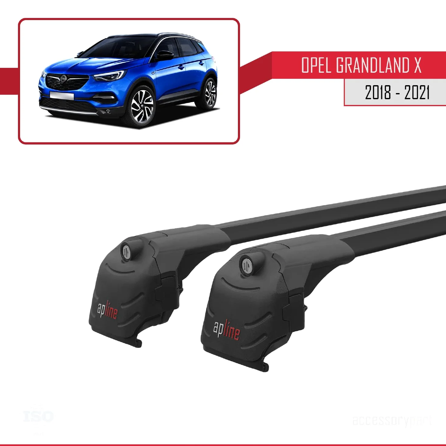 Compatible con Opel Grandland X 2017-2024 Modelo Ace-2 Barra de Techo Auto Portaequipajes Barras Transversales Negro Aluminio 2 Barras