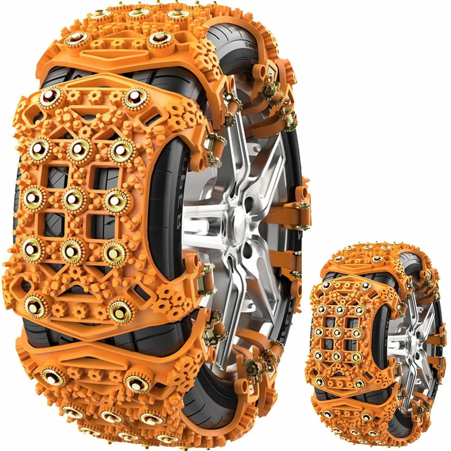 Cadenas Coche Nieve Universales 165-275mm, Cadenas de Nieve para Coche 6 Pcs, WYRIAZA Antideslizante Ajustable Cadenas Nieve Cadenas Nieve 205 55 R16 para Coche Camión SUV - Amarillo