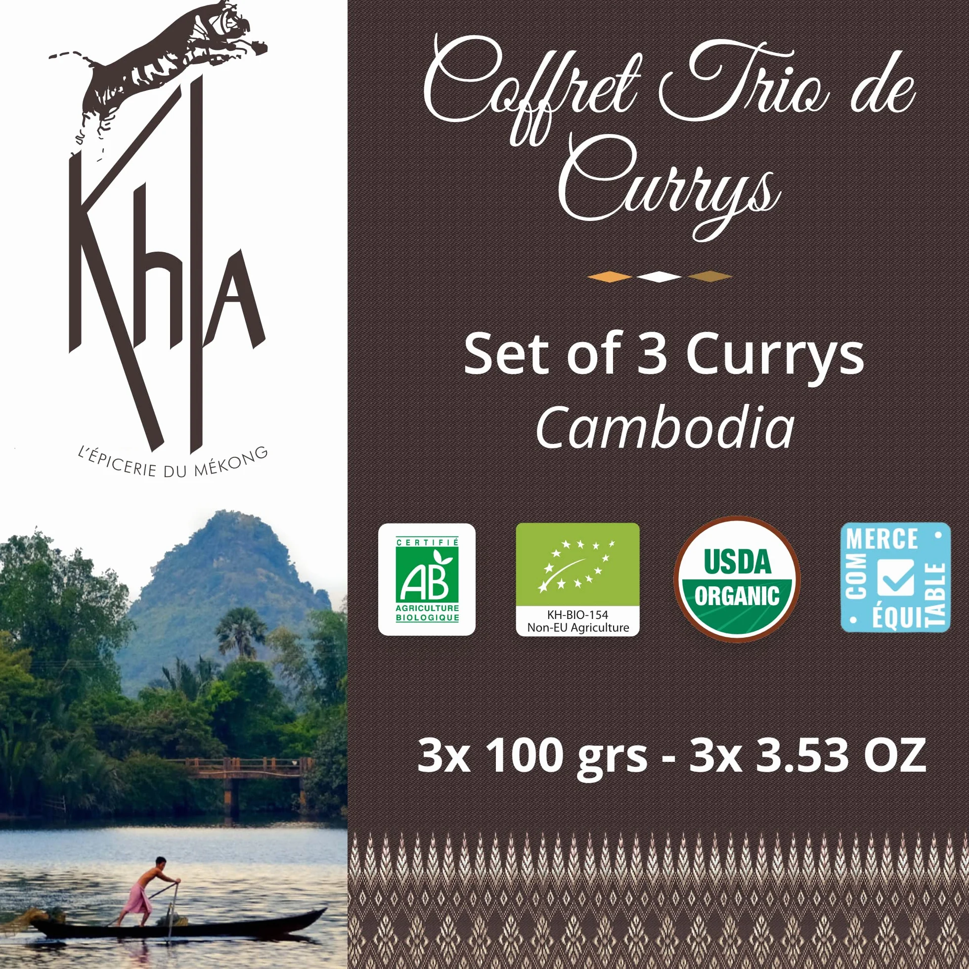 Trio de curry ecológico: curry verde, amarillo y negro - Cajas 3 x 100g