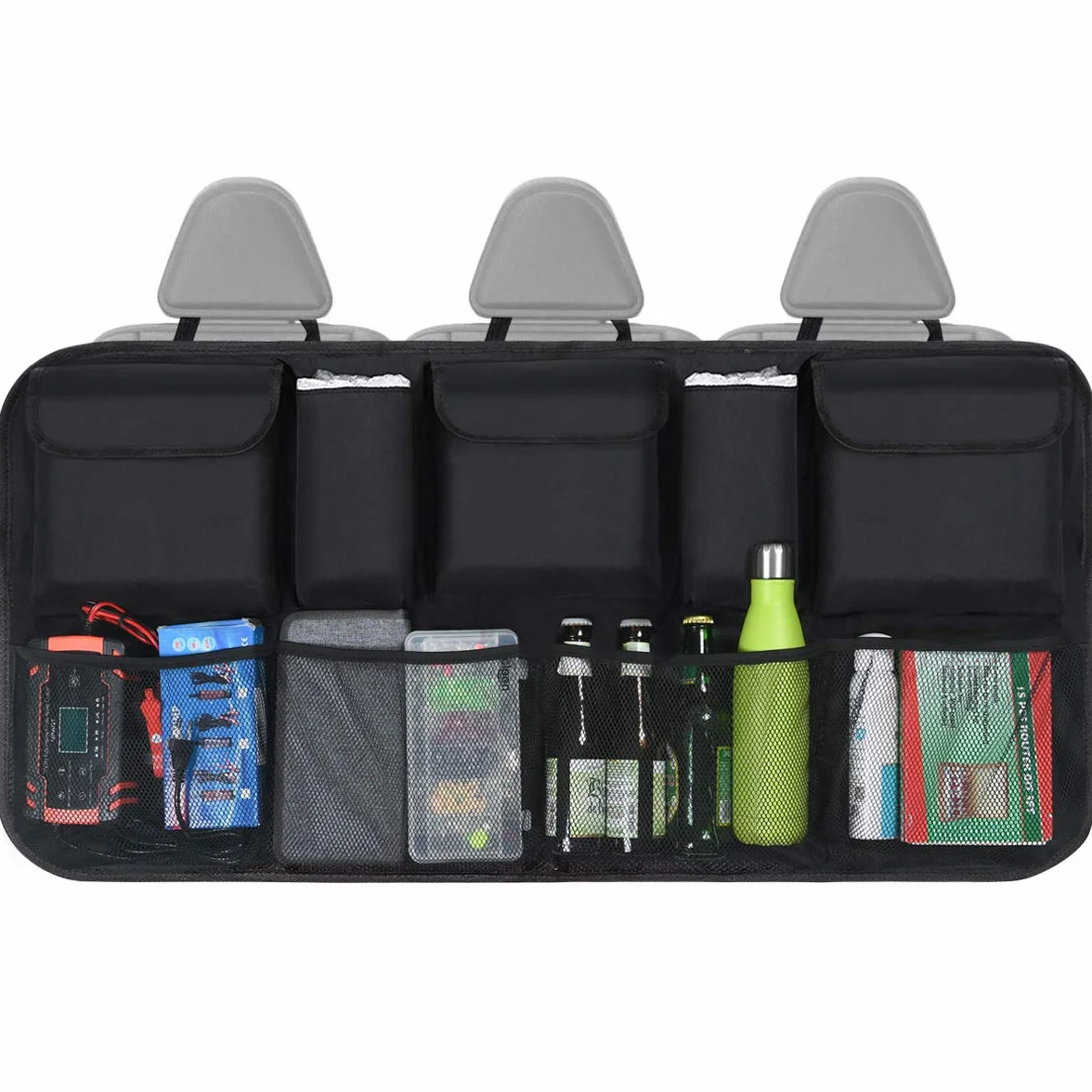 URAQT Organizador Maletero, Bolsas de Malla para Coche con 9 Bolsillos, Correa Ajustable y 3 Cinta de Fijación, Adecuado para SUV, MVP, 52x105cm