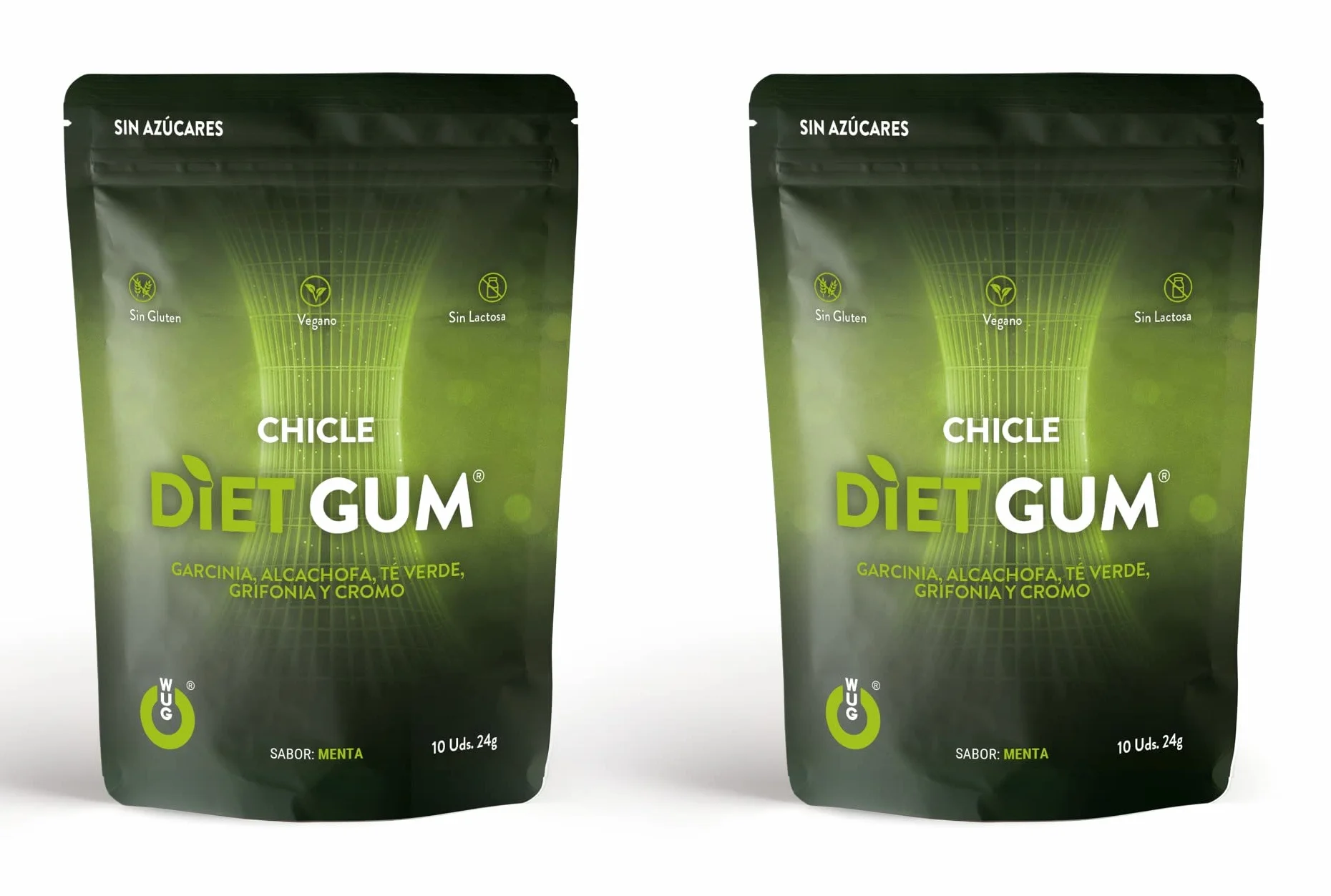 WUG CHICLE DIET GUM Pack 2 Doypacks - Garcinia, Alcachofa, Té Verde, Grifonia y Cromo