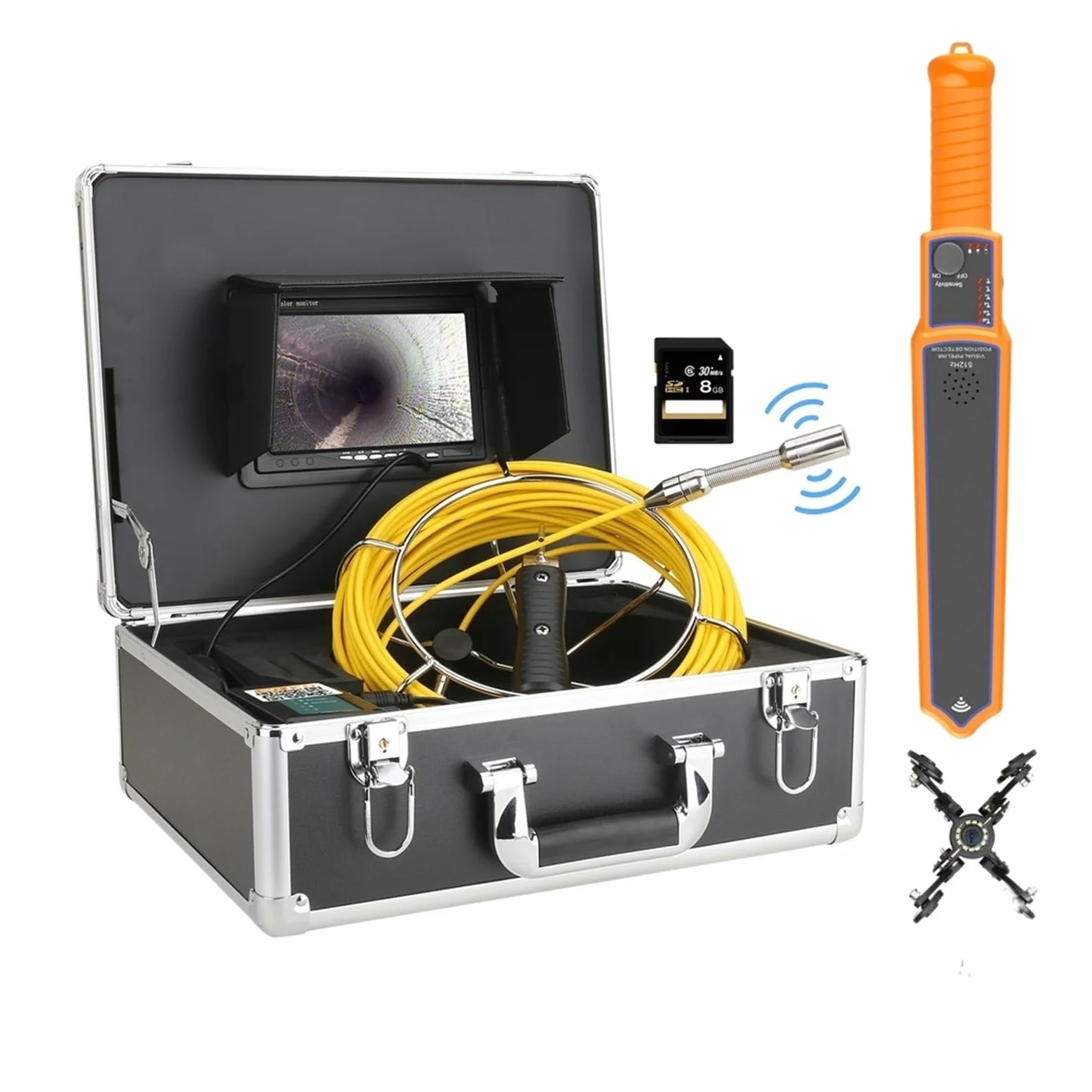Endoscopio Cámara de vídeo inspección tuberías alcantarillado DVR con Monitor 7 "con contador medidor Autonivelación automática 512HZ localizador 22MM IP68 HD(20m,DVR-Receiver)