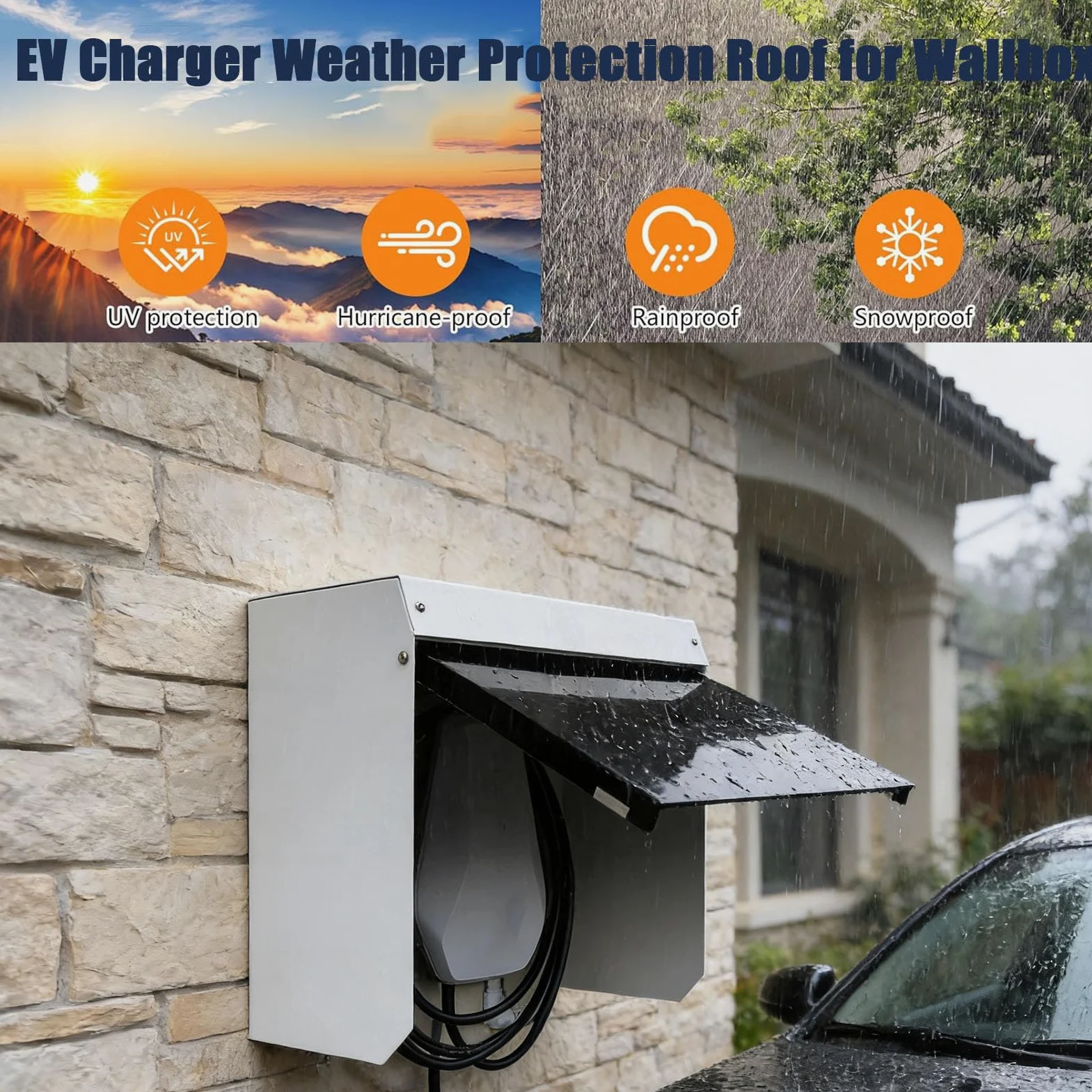 Genérico Cubierta para Wallbox Universal de Coche Eléctrico, Protección para Estación de Carga EV en Acero Galvanizado de Alta Resistencia, Carcasa Impermeable con Puerta de Acrílico Magnético
