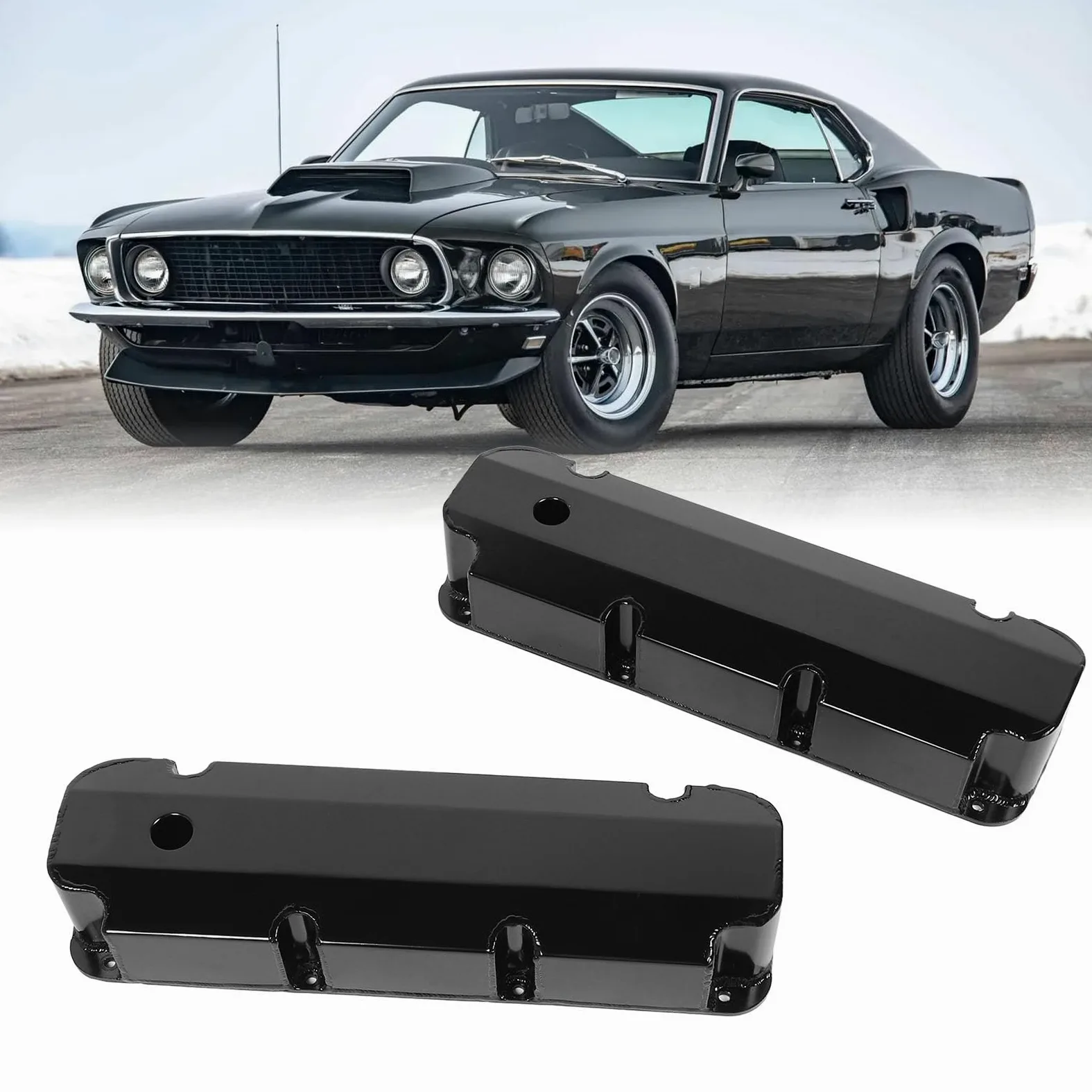 Tapa de válvula de motor de automóvil Tapa de válvula duradera de aleación de aluminio con orificio Sellado perfecto para motores Big Block V8 429 460 1968 y posteriores E41363BC (Negra)