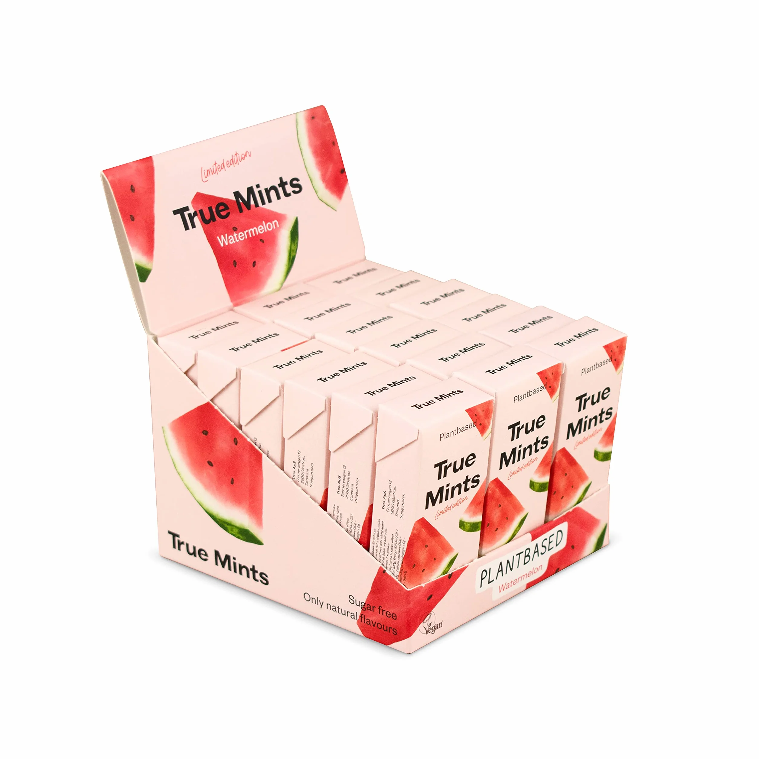 True Mints caramels vegans sabor sandía pack 18 sense plàstics ni sucre aromes naturals