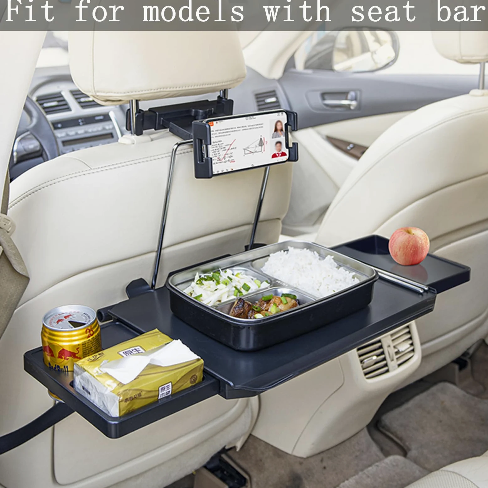 HZGAMER Bandeja Grande 2 en 1 para Volante de Coche, Bandeja para reposacabezas de Asiento Trasero, Soporte para portátil con Soporte para teléfono