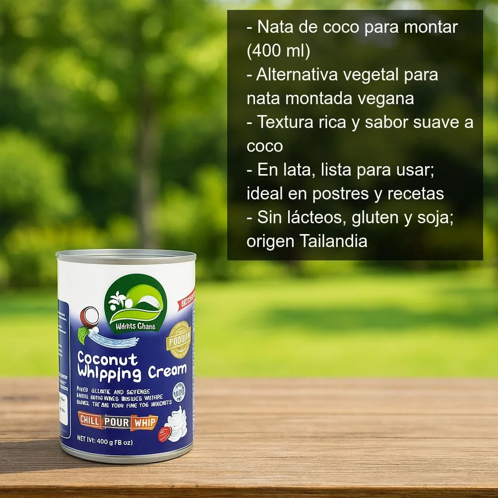 Nata de coco para montar 400 ml alternativa vegetal vegana cremosa sin lácteos gluten ni soja