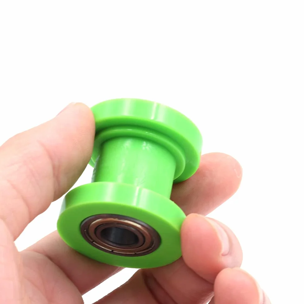 2 piezas de rodillo de cadena tensor de polea universal, rodillo de cadena de 10 mm, polea guía deslizante, polea guía de nailon, rodamientos de alta resistencia, guía de rueda tensor (verde)