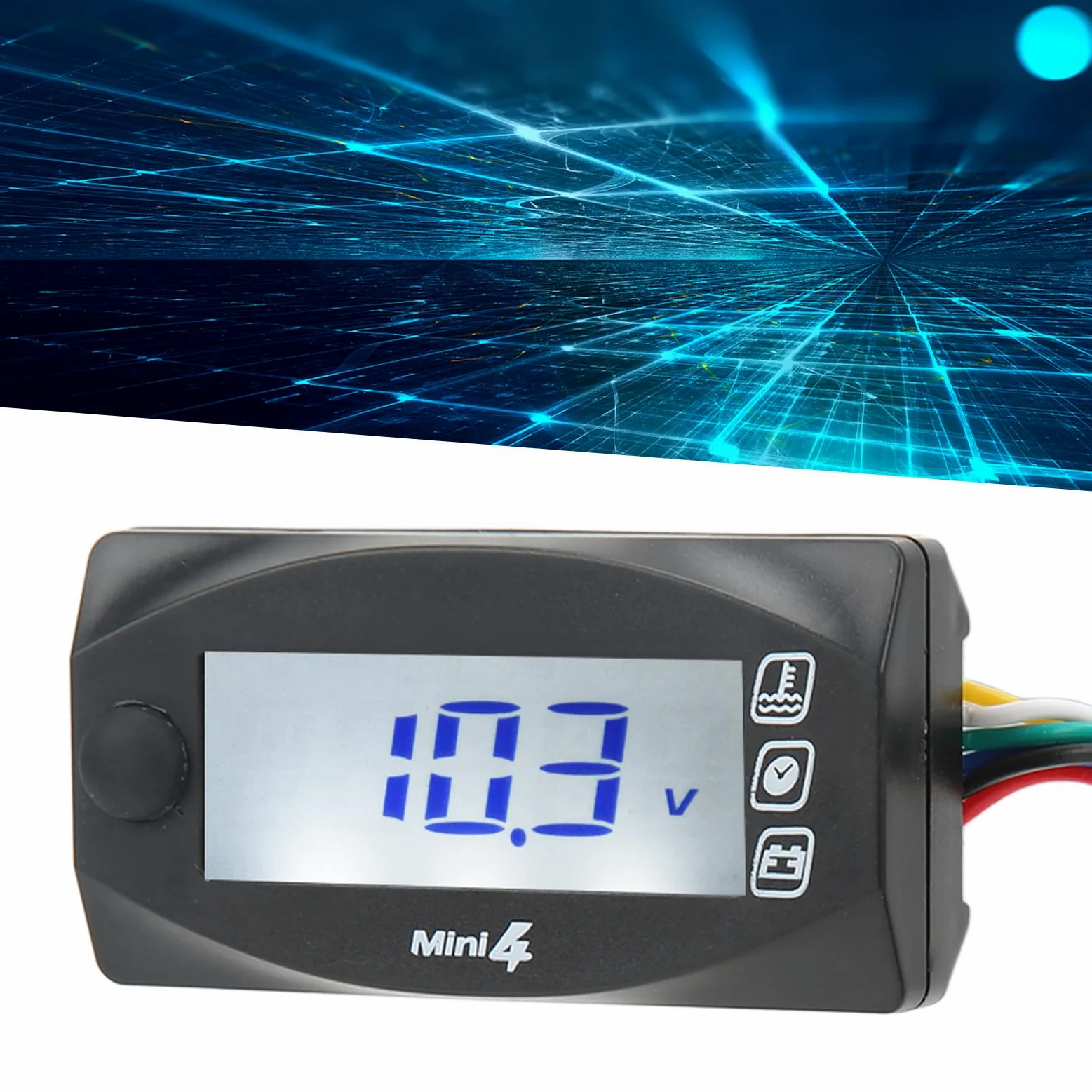 Termómetro Xtevu, medidor de tiempo de voltaje LCD de motocicleta, Medidor de temperatura del motor 4 en 1 pantalla, pantalla de termómetro digital universal DC12V (18MM)