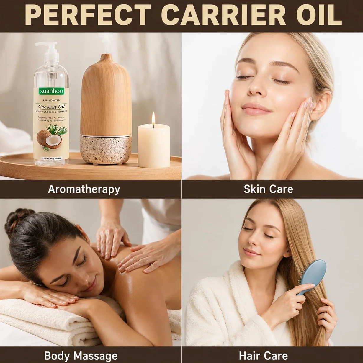 Aceite de coco fraccionado 500ml 100% puro natural para cabello piel y uñas