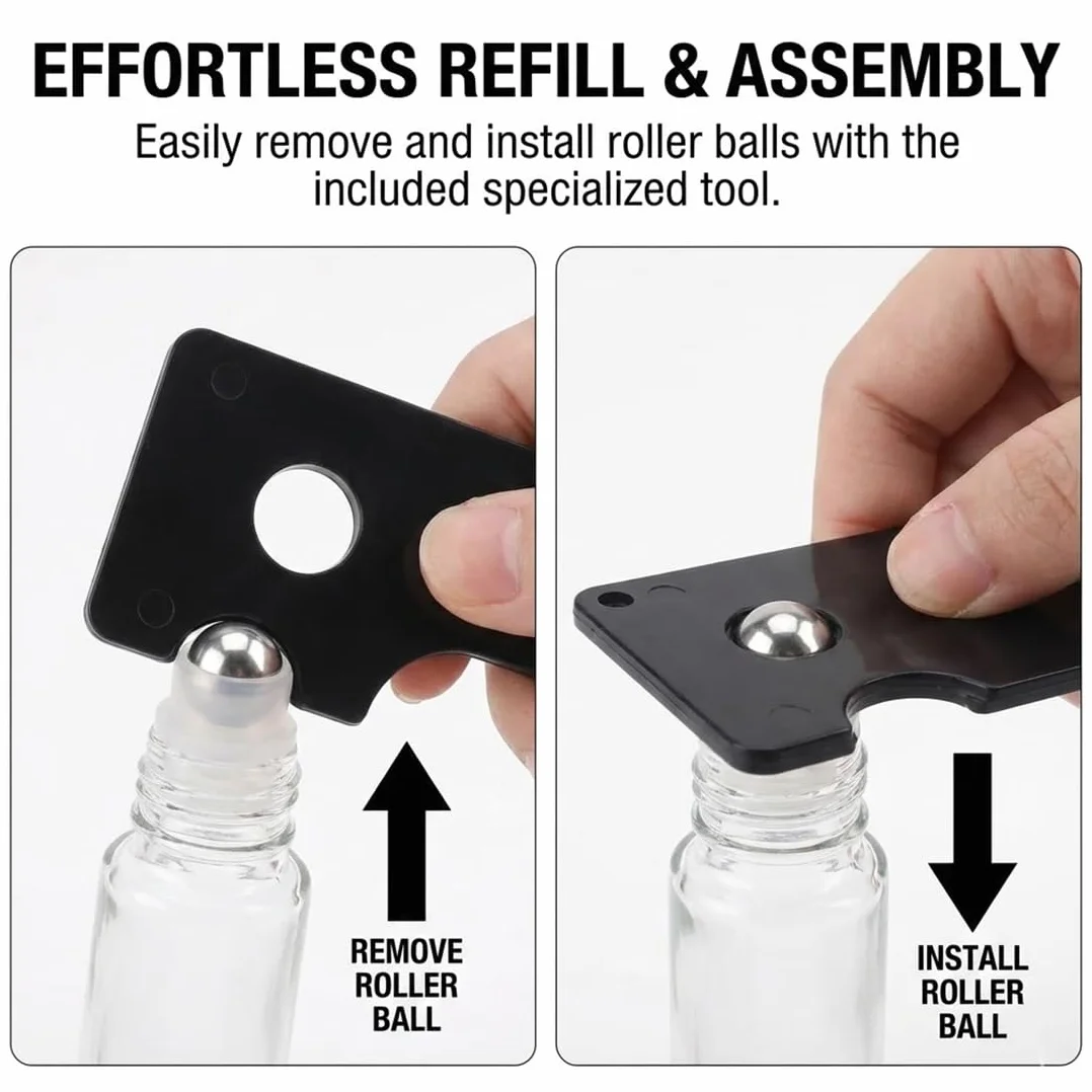 Botellas de Aceite Esencial 10 ml con Abridor, Roll On Rellenable, Vacía con Bola de Acero Inoxidable, Cristal