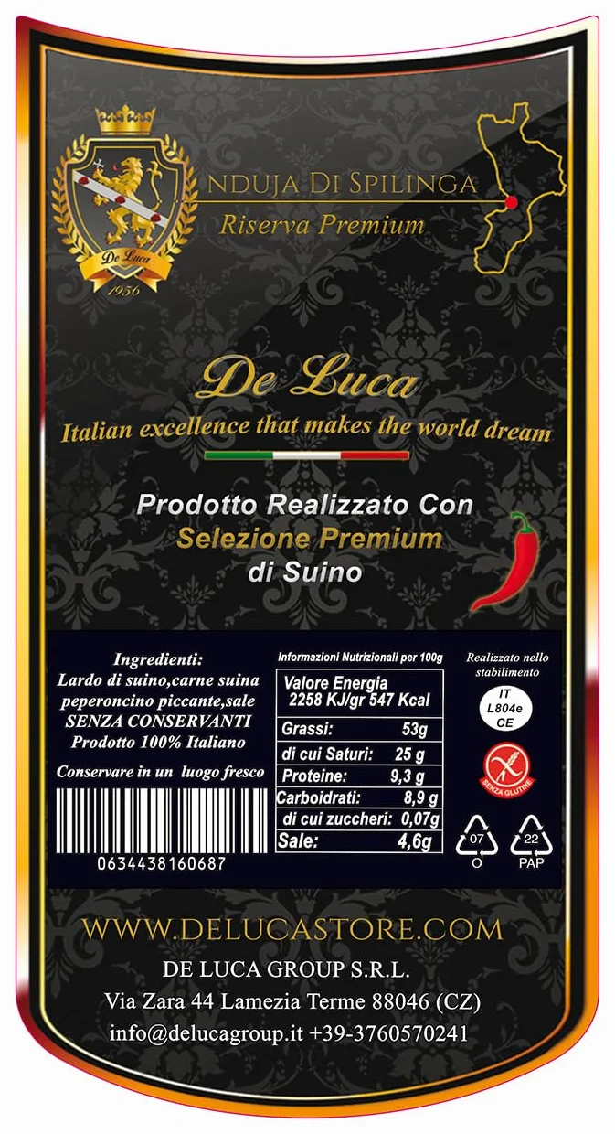 Nduja Di Spilinga Reserva Premium de Cerdo Negro De Luca 100% Italiano 400g